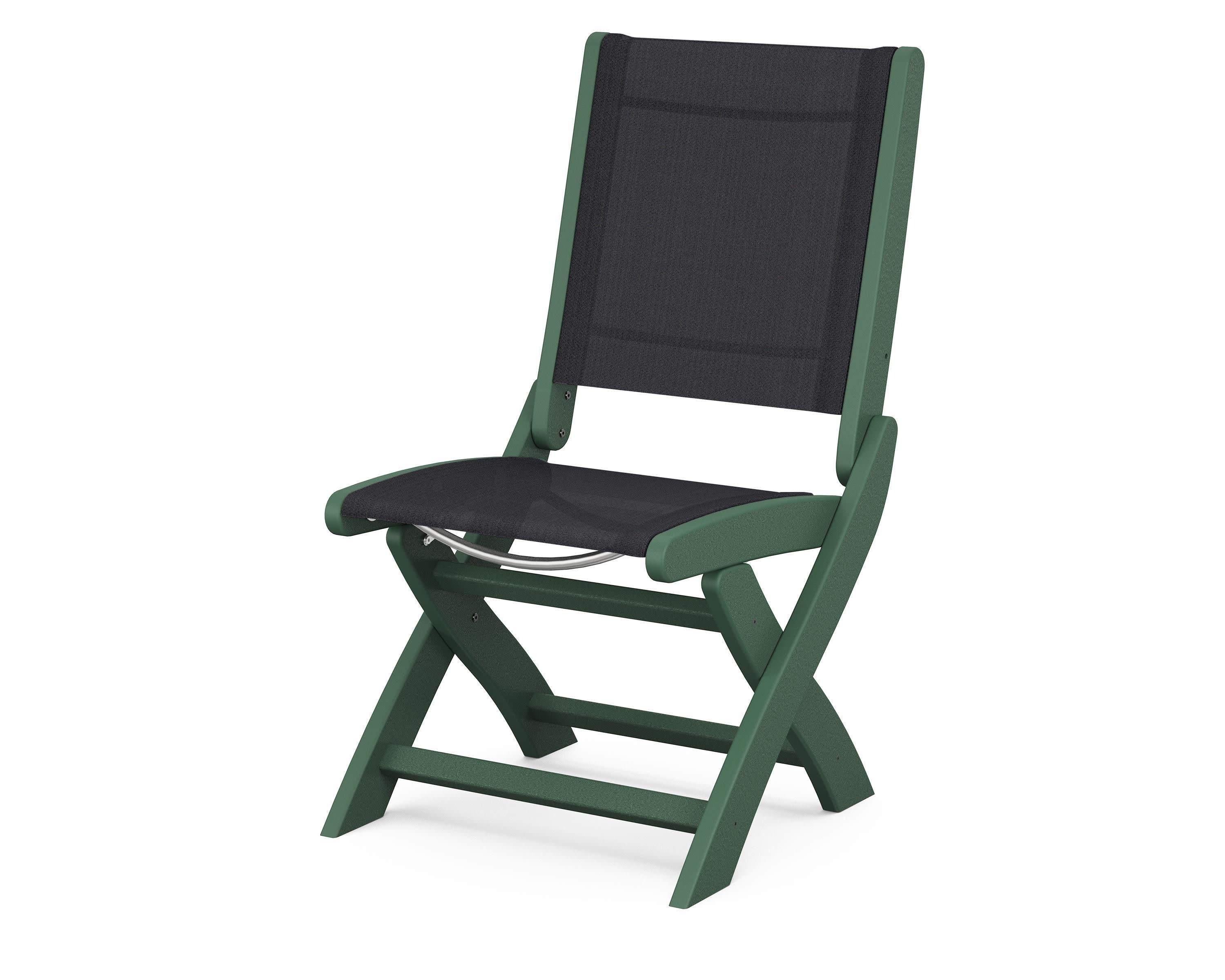 Coastal Folding Side Chair in Green / Black Sling