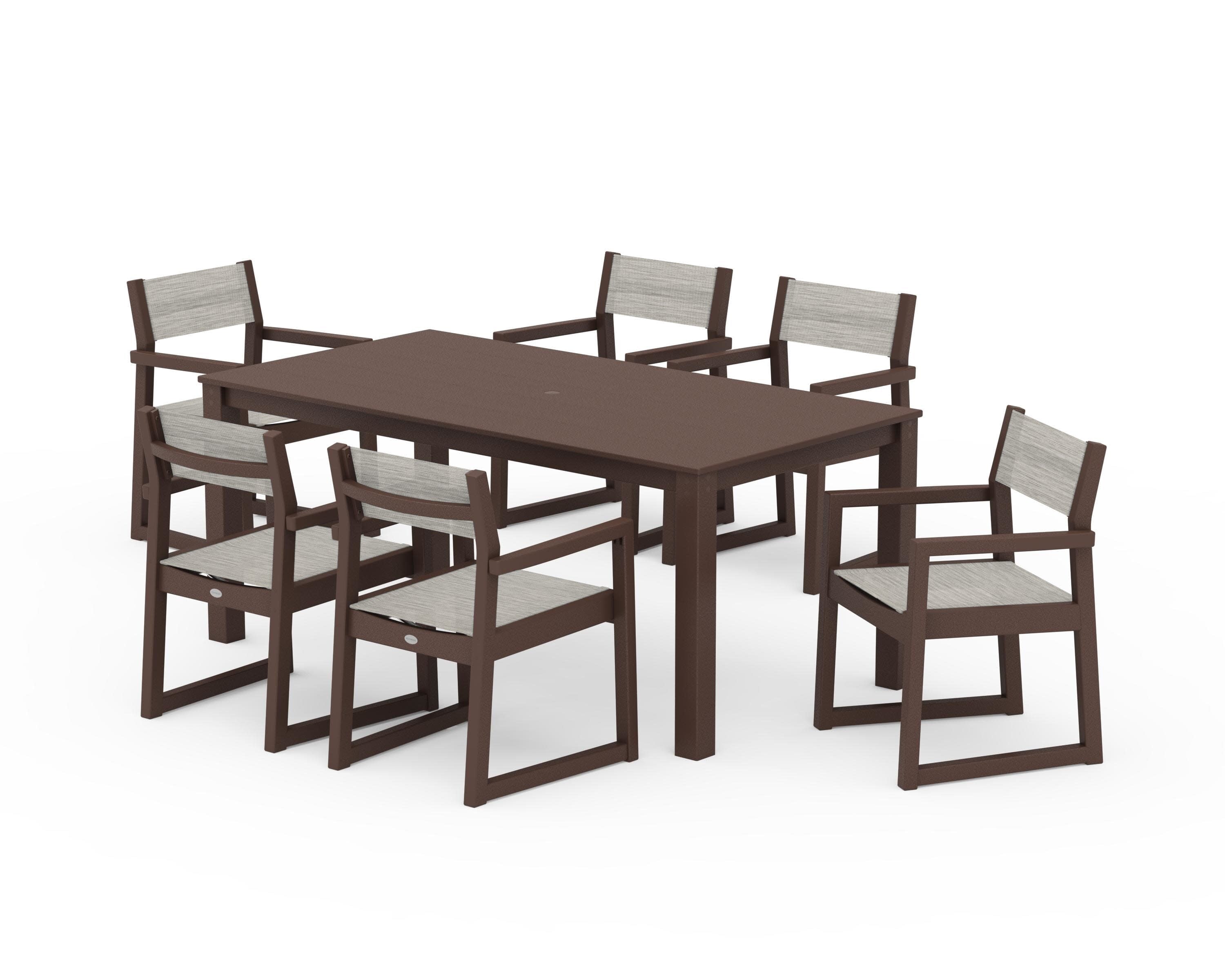 EDGE Sling Arm Chair 7-Piece Parsons Dining Set in Mahogany / Birch Sling