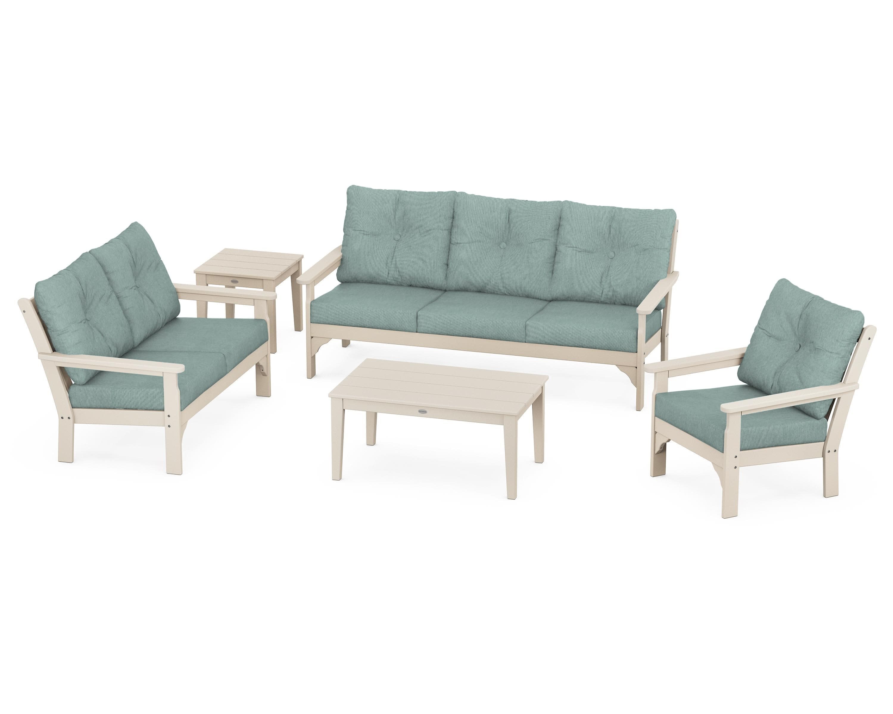 Vineyard 5 Piece Deep Seating Set in Sand / Glacier Spa