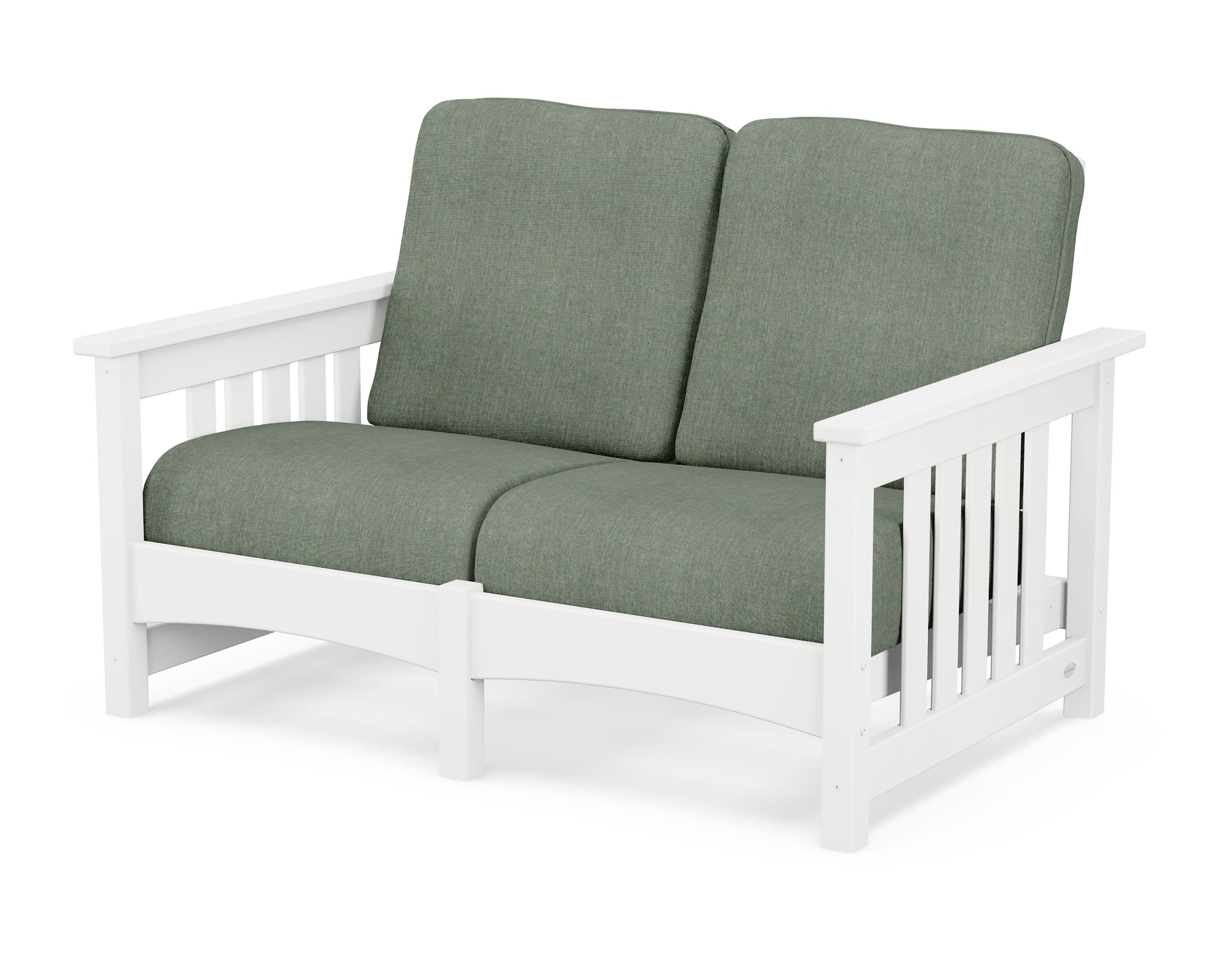 Club Mission Loveseat in White / Cast Sage