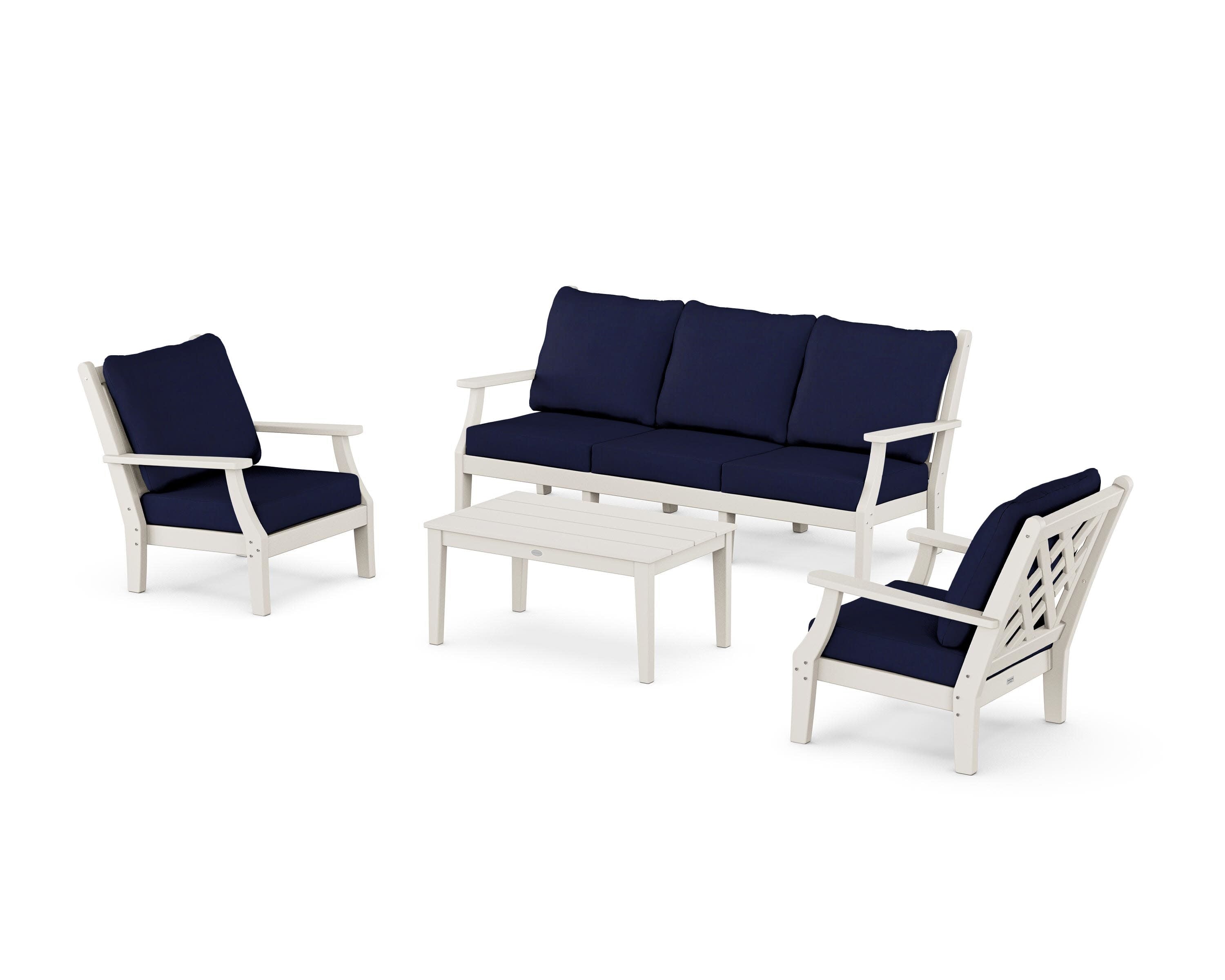 Wovendale 4-Piece Deep Seating Set with Sofa in Sand / Navy