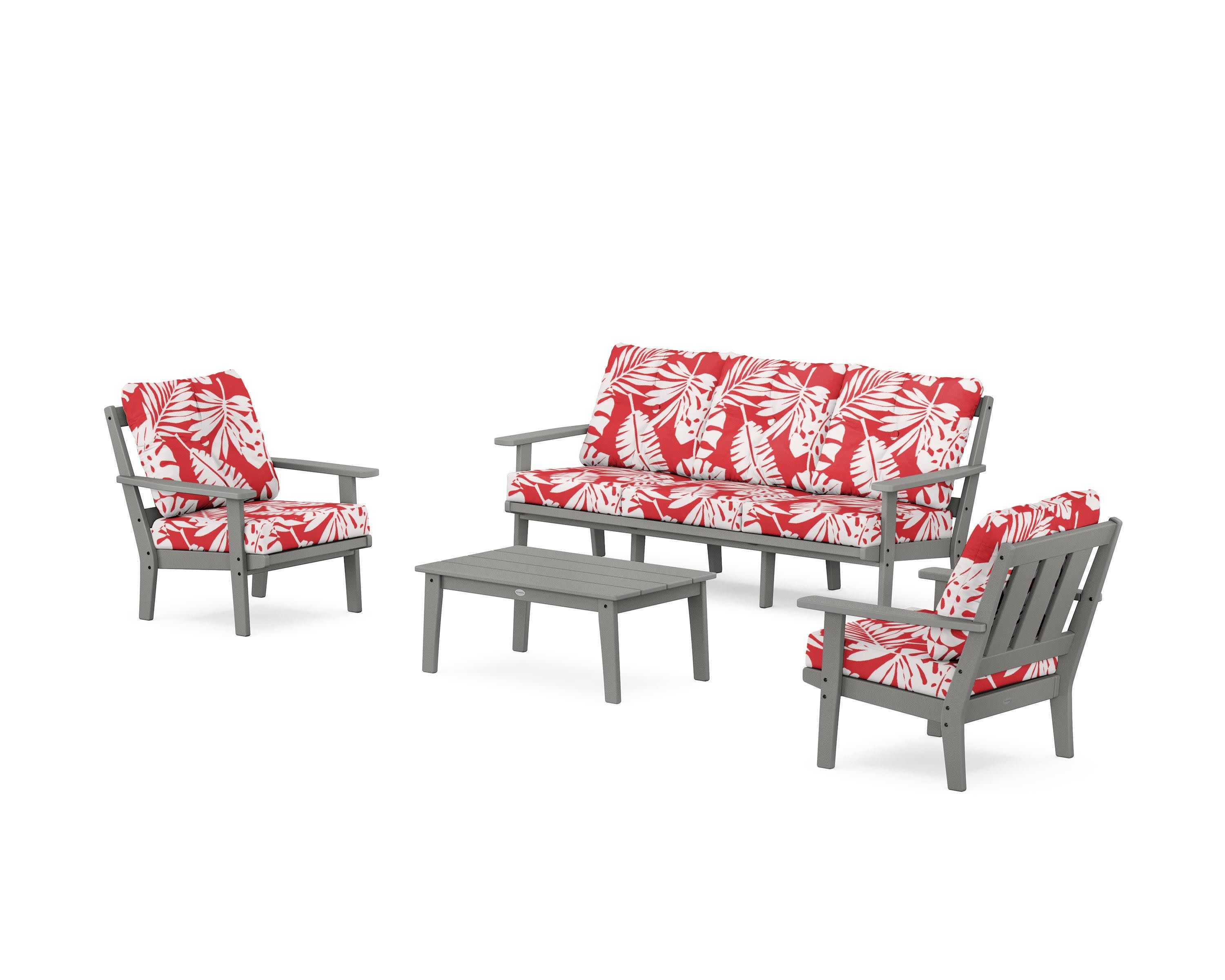 Oxford 4-Piece Deep Seating Set with Sofa in Slate Grey / Leaf Crimson