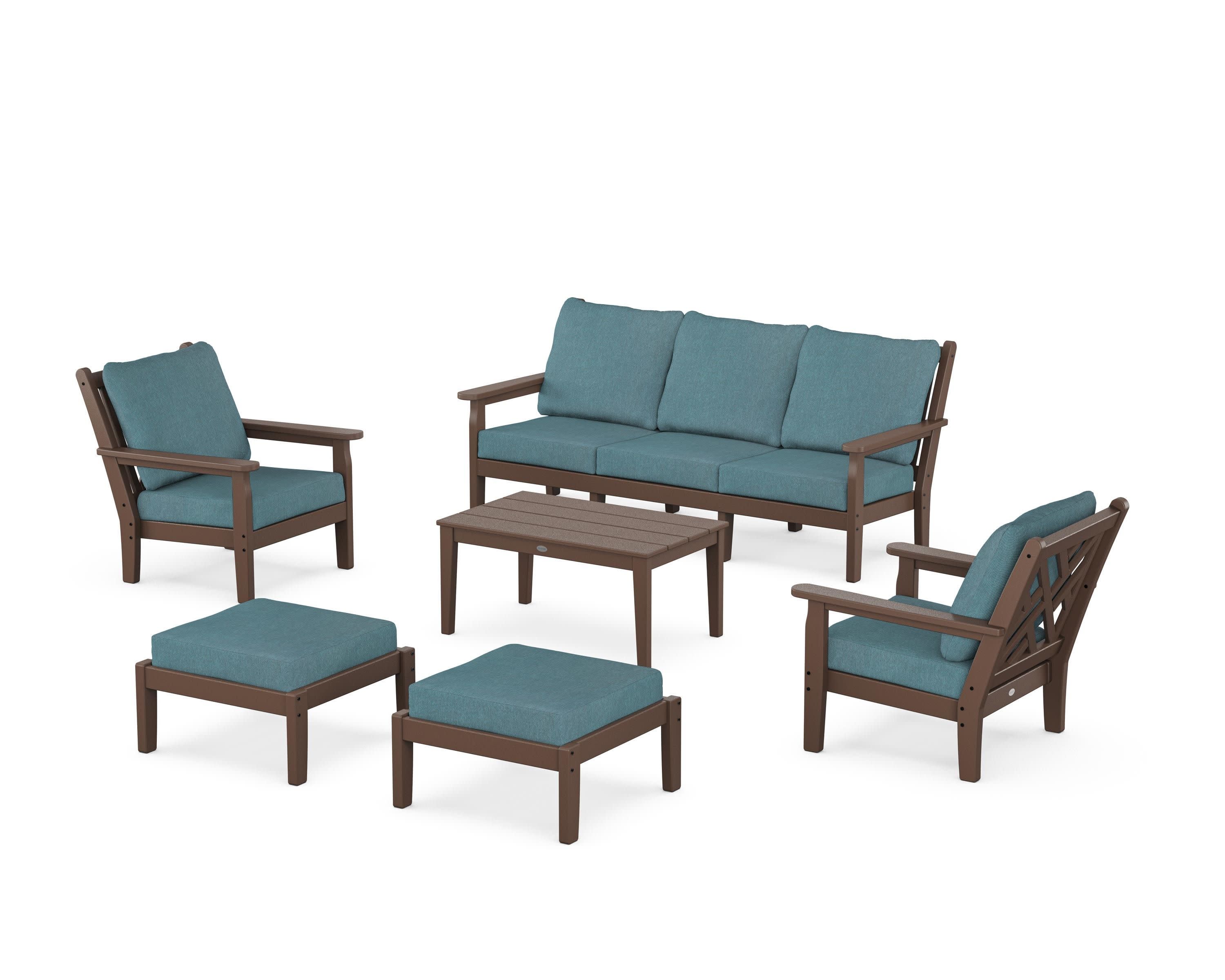 Chippendale 6-Piece Lounge Sofa Set in Mahogany / Ocean Teal