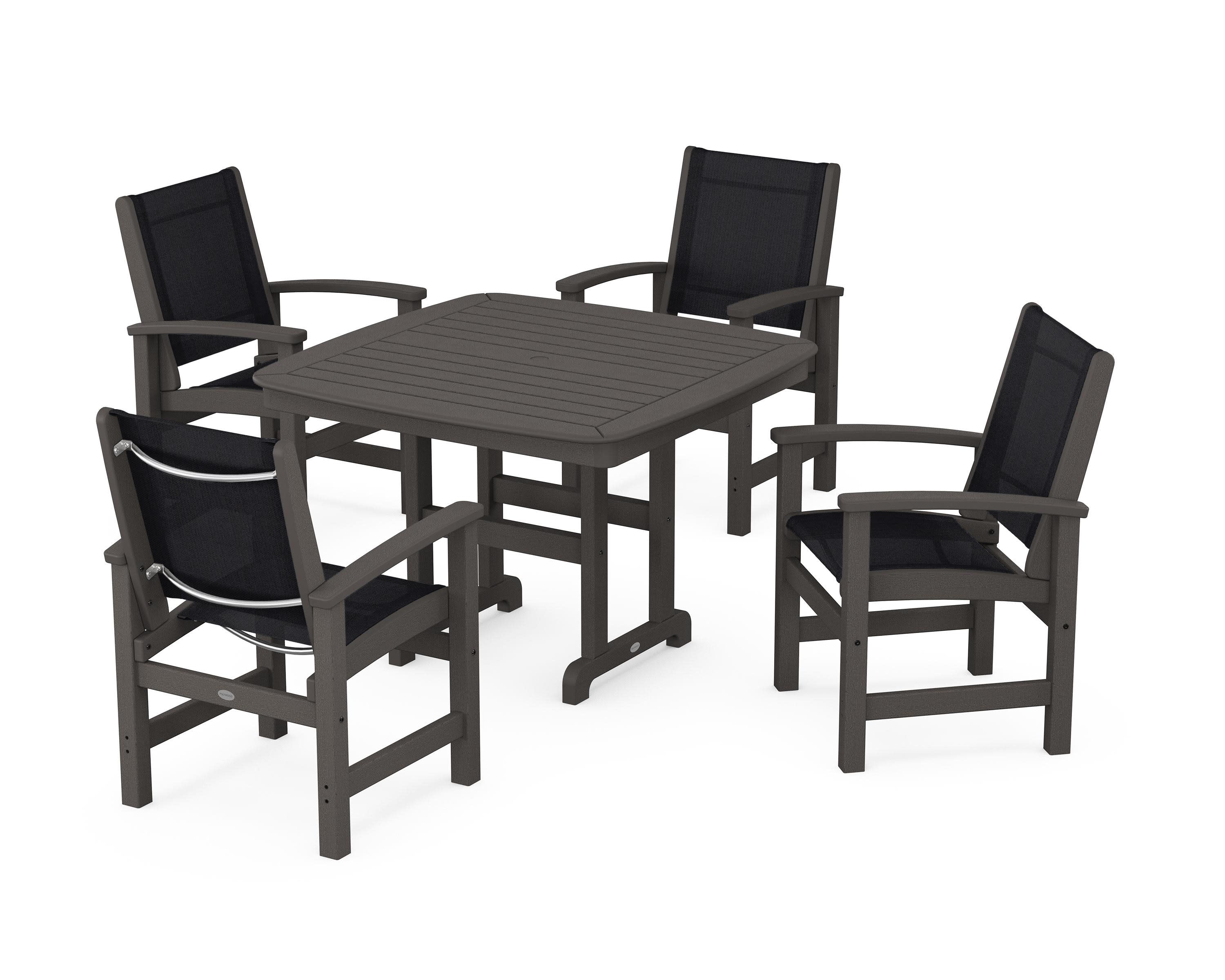 Coastal 5-Piece Dining Set in Vintage Coffee / Black Sling