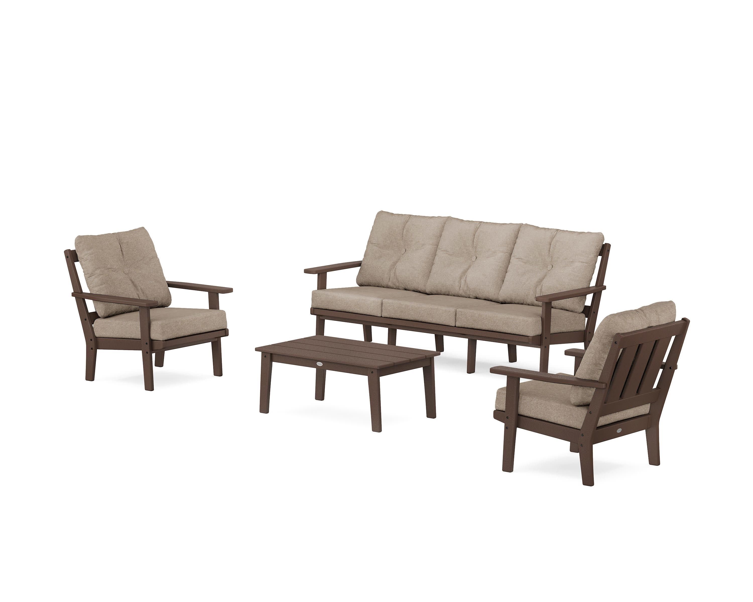 Oxford 4-Piece Deep Seating Set with Sofa in Mahogany / Spiced Burlap