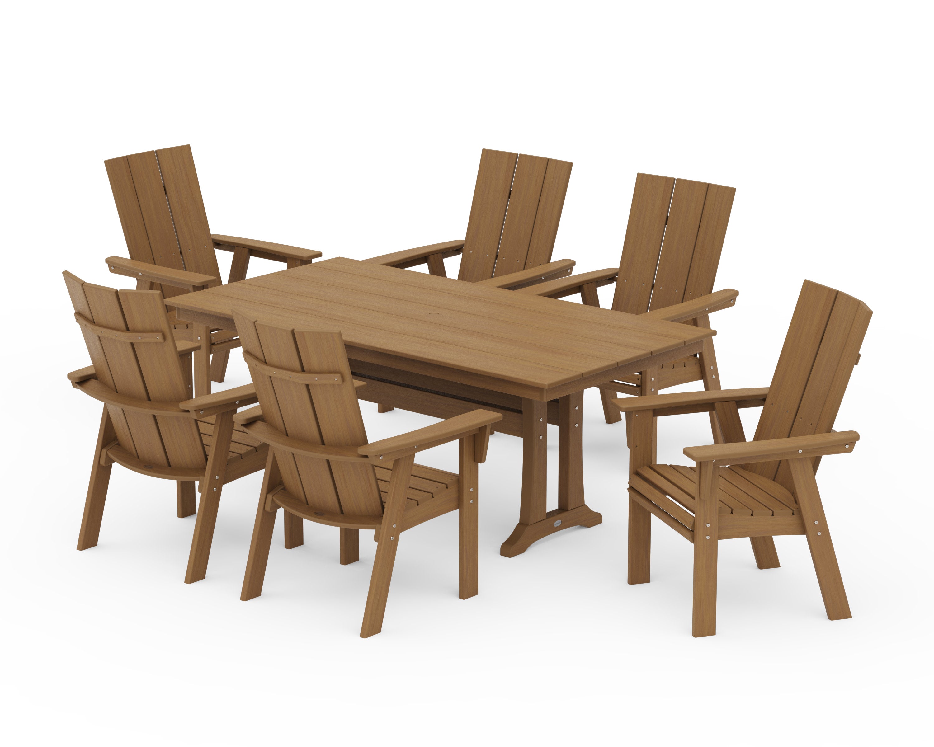 Modern Curveback Adirondack 7-Piece Farmhouse Dining Set with Trestle Legs in Natural