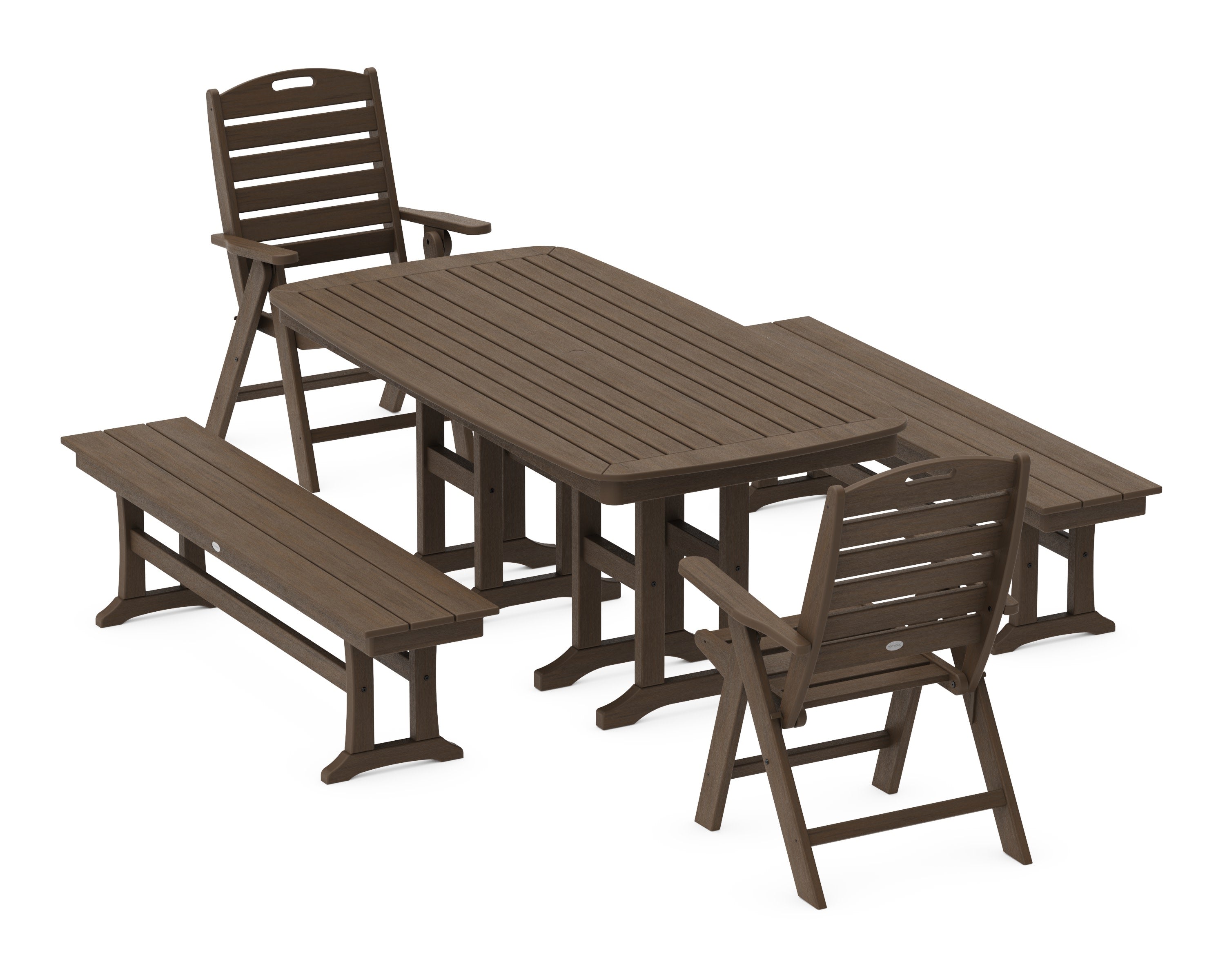 Nautical Highback 5-Piece Dining Set with Benches in Kona