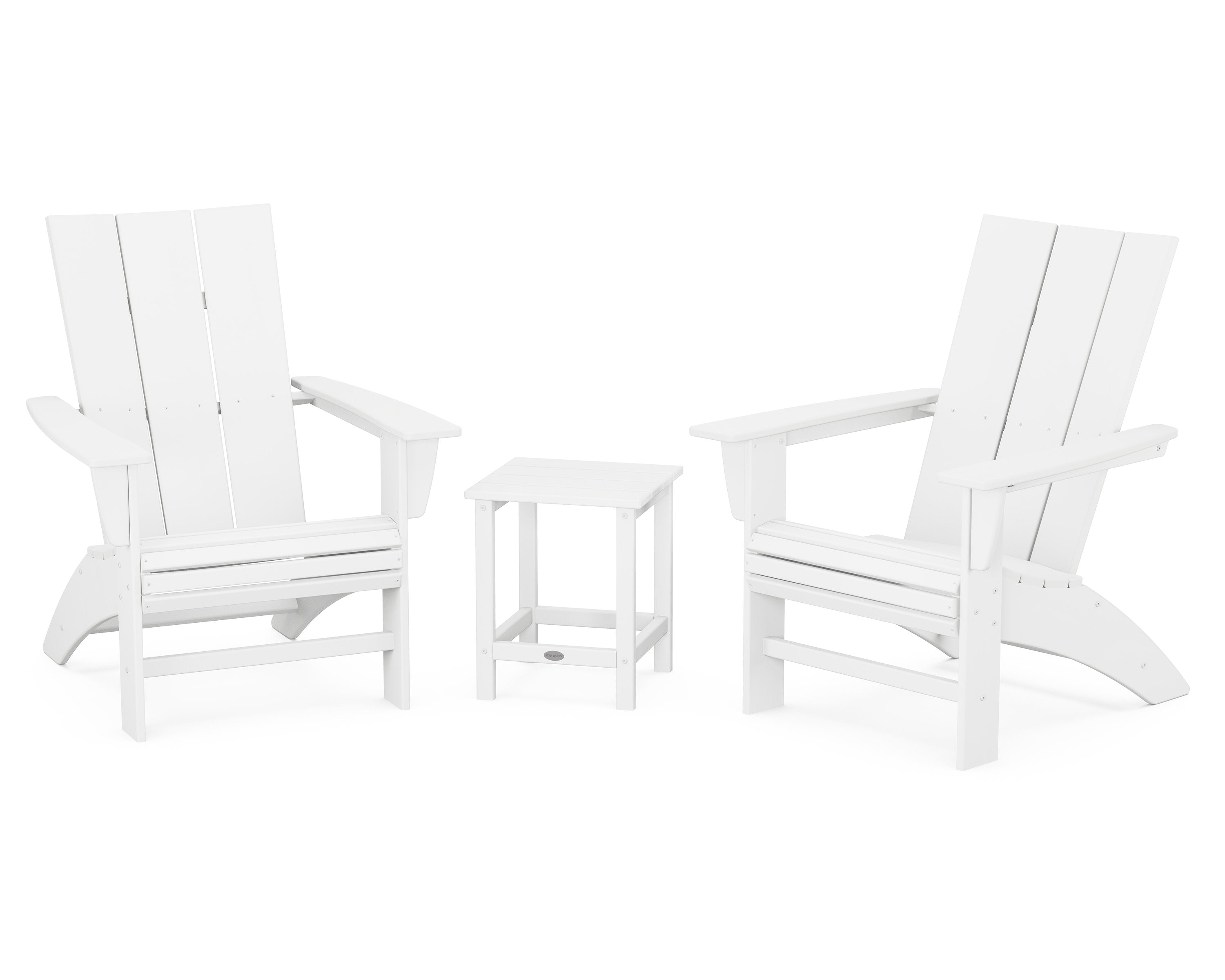 Modern 3-Piece Curveback Adirondack Set with Long Island 18" Side Table in White