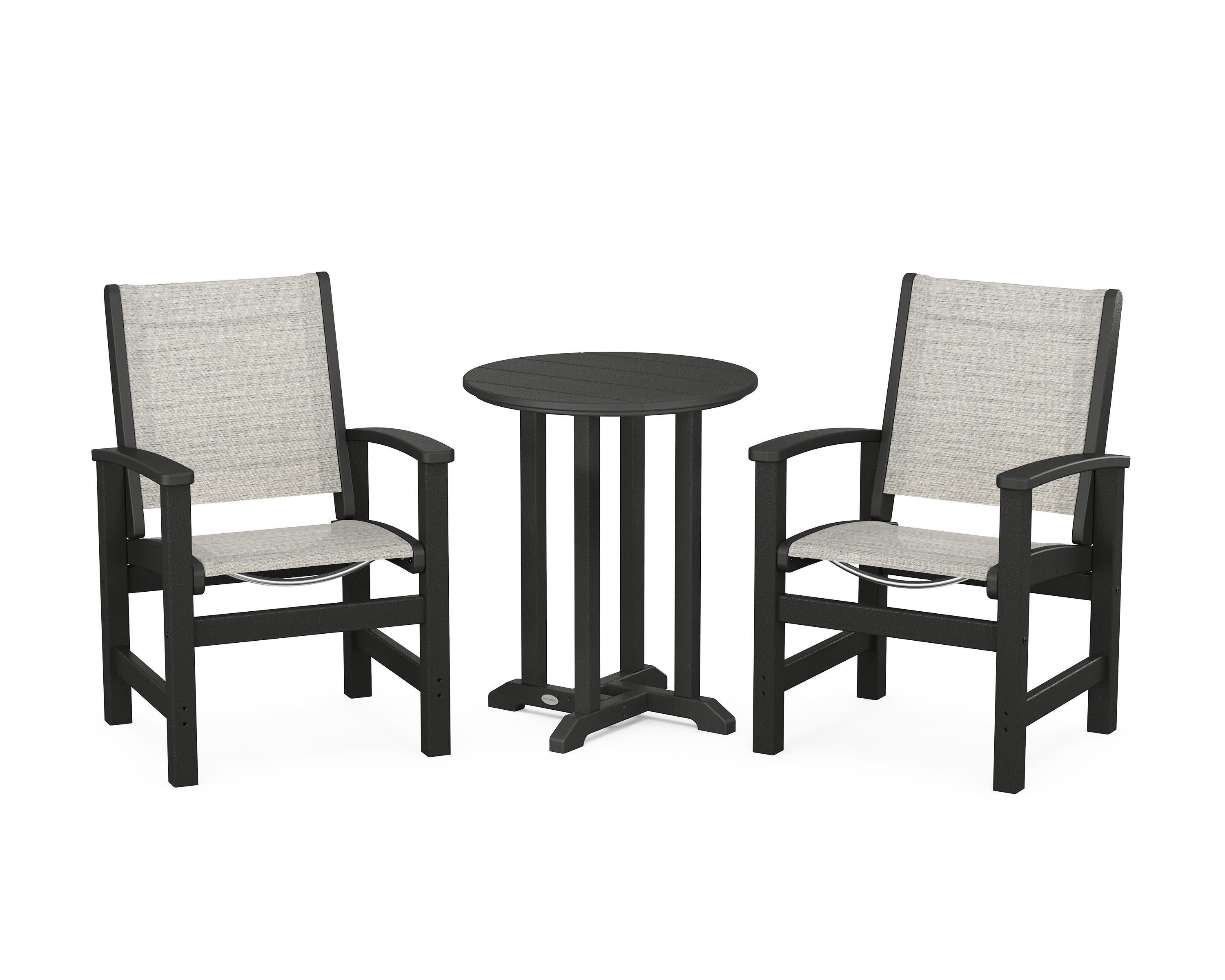 Coastal 3-Piece Round Bistro Dining Set in Black / Birch Sling