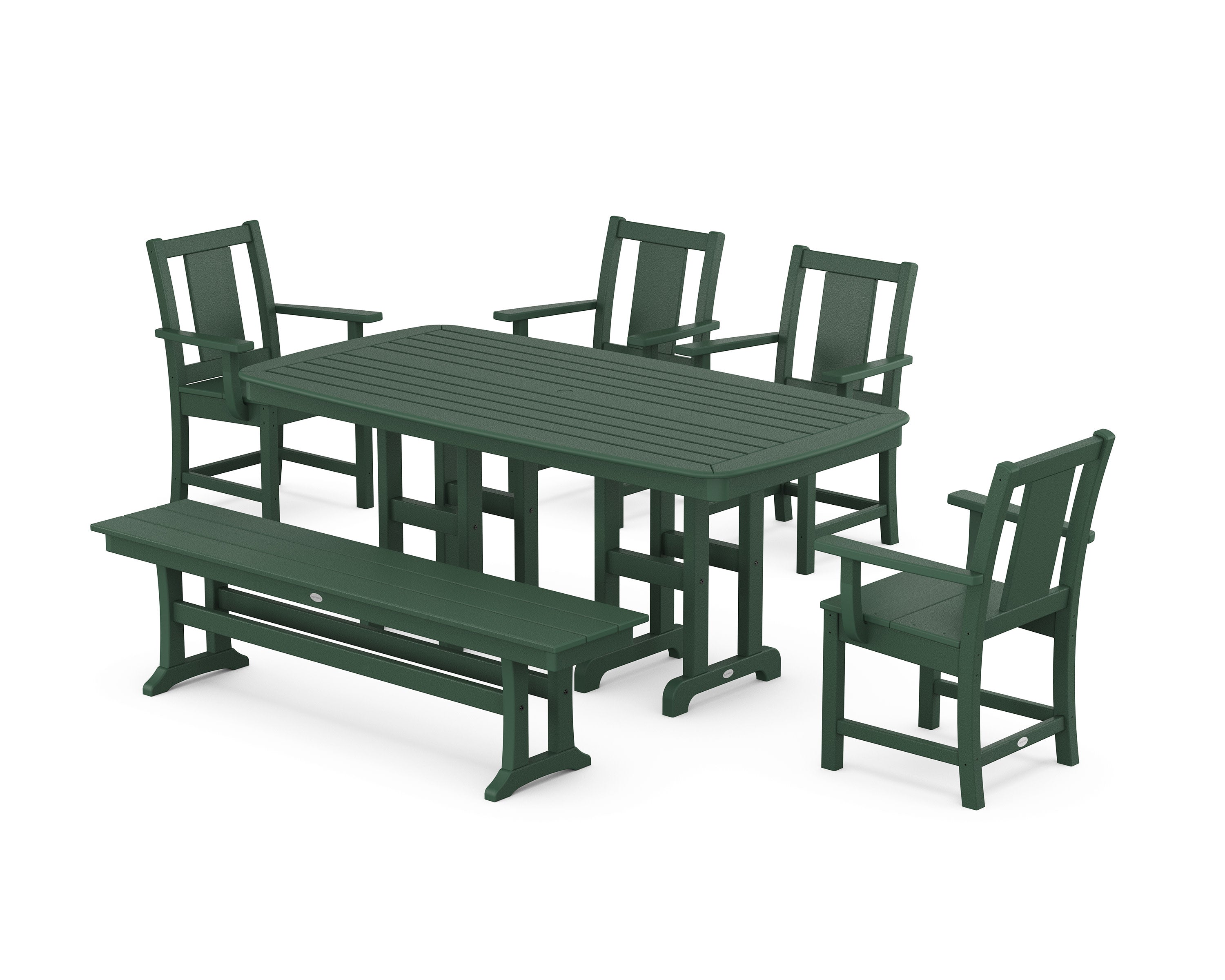 Prairie 6-Piece Dining Set with Bench in Green