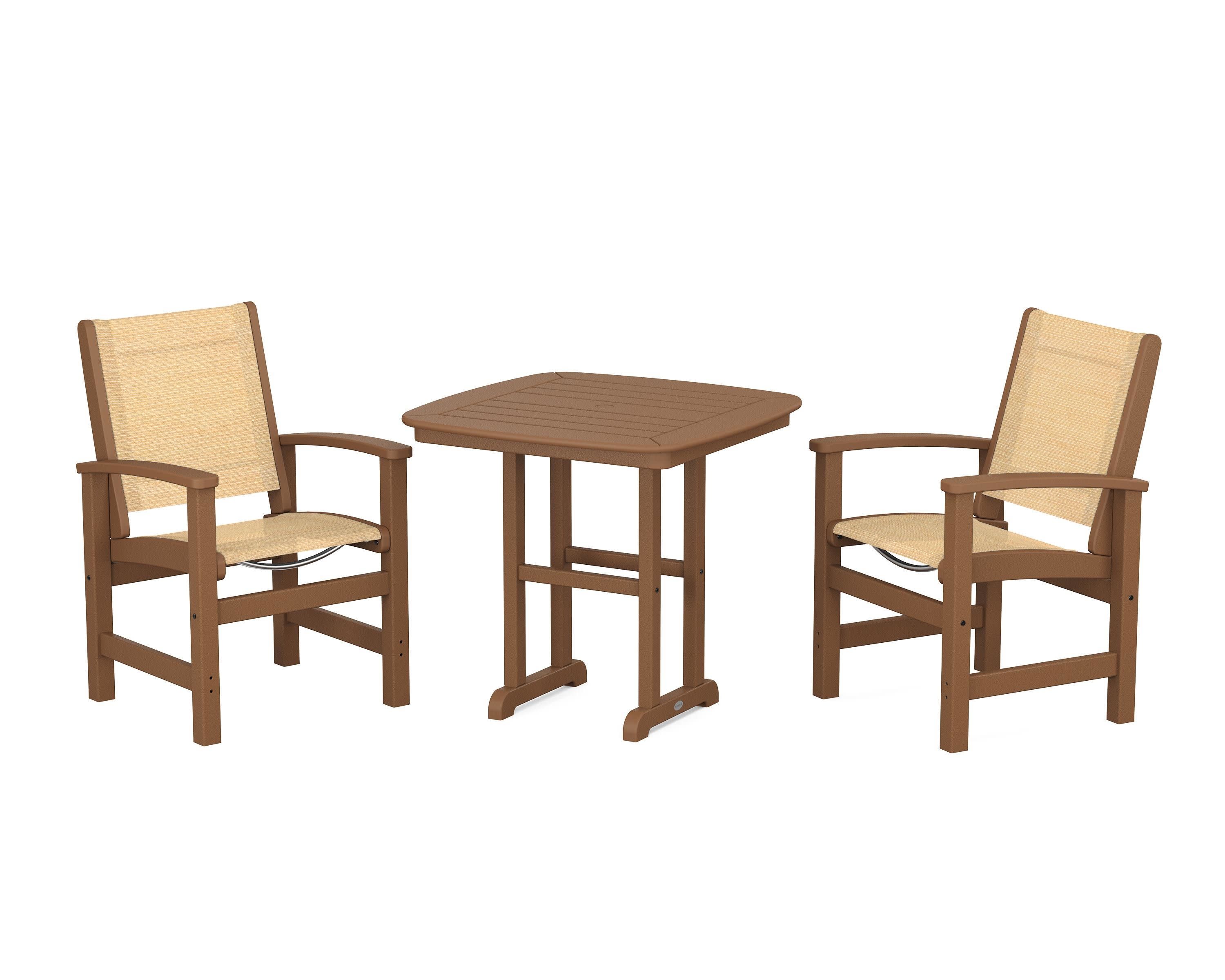 Coastal 3-Piece Dining Set in Teak / Dupioni Apricot Sling