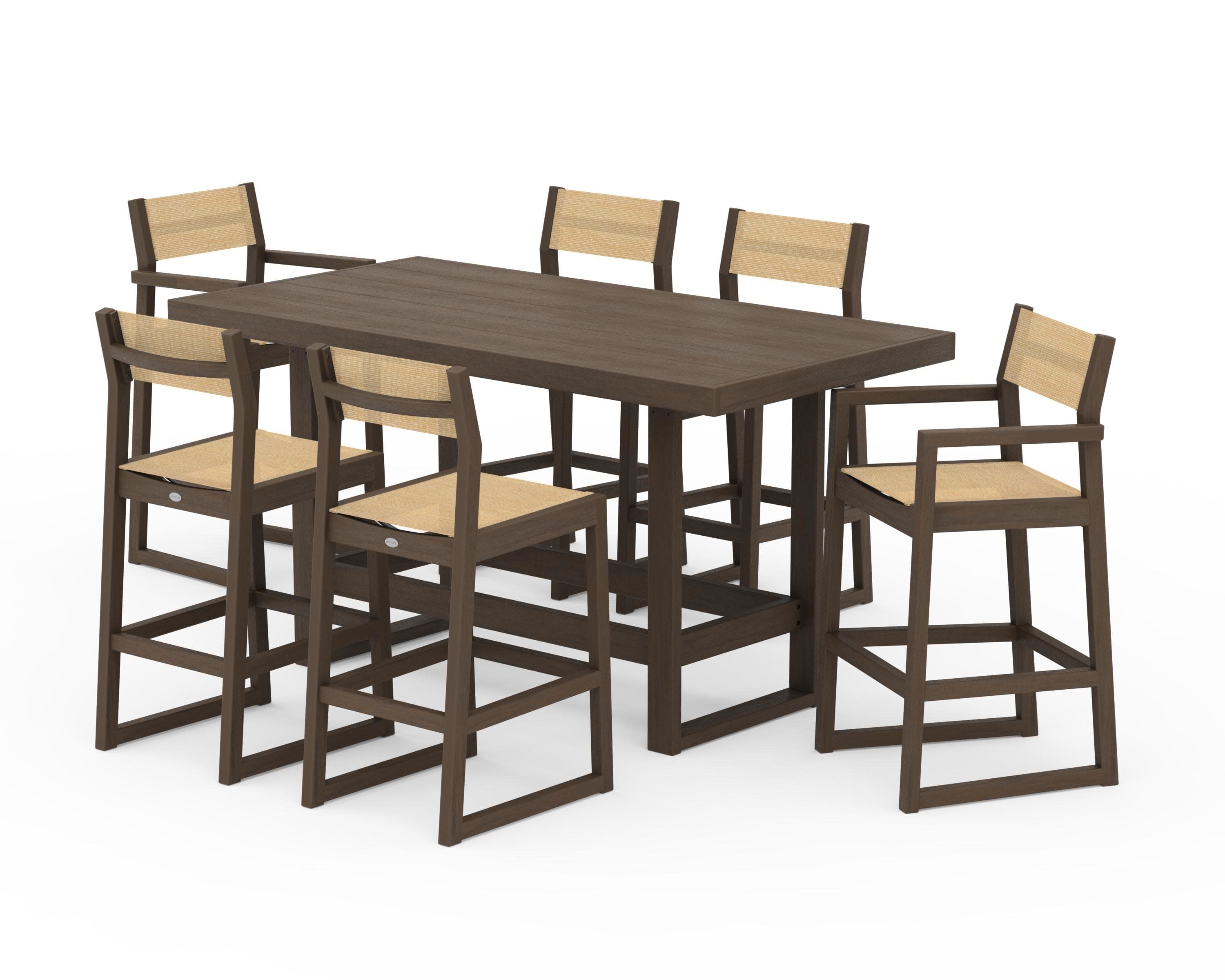 EDGE Sling 7-Piece Bar Table Set in Kona / Dupioni Apricot Sling
