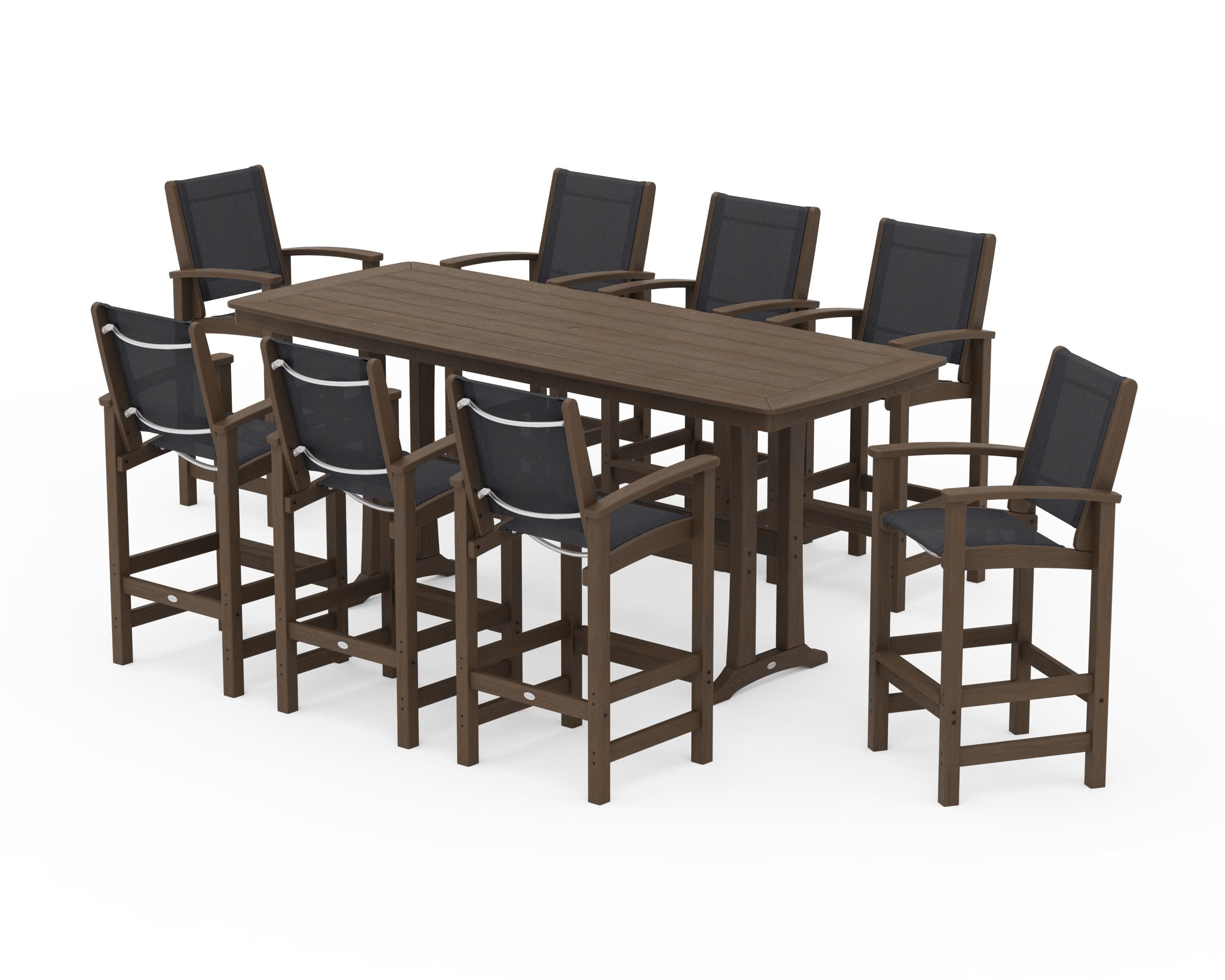 Coastal 9-Piece Bar Set with Trestle Legs in Kona / Black Sling