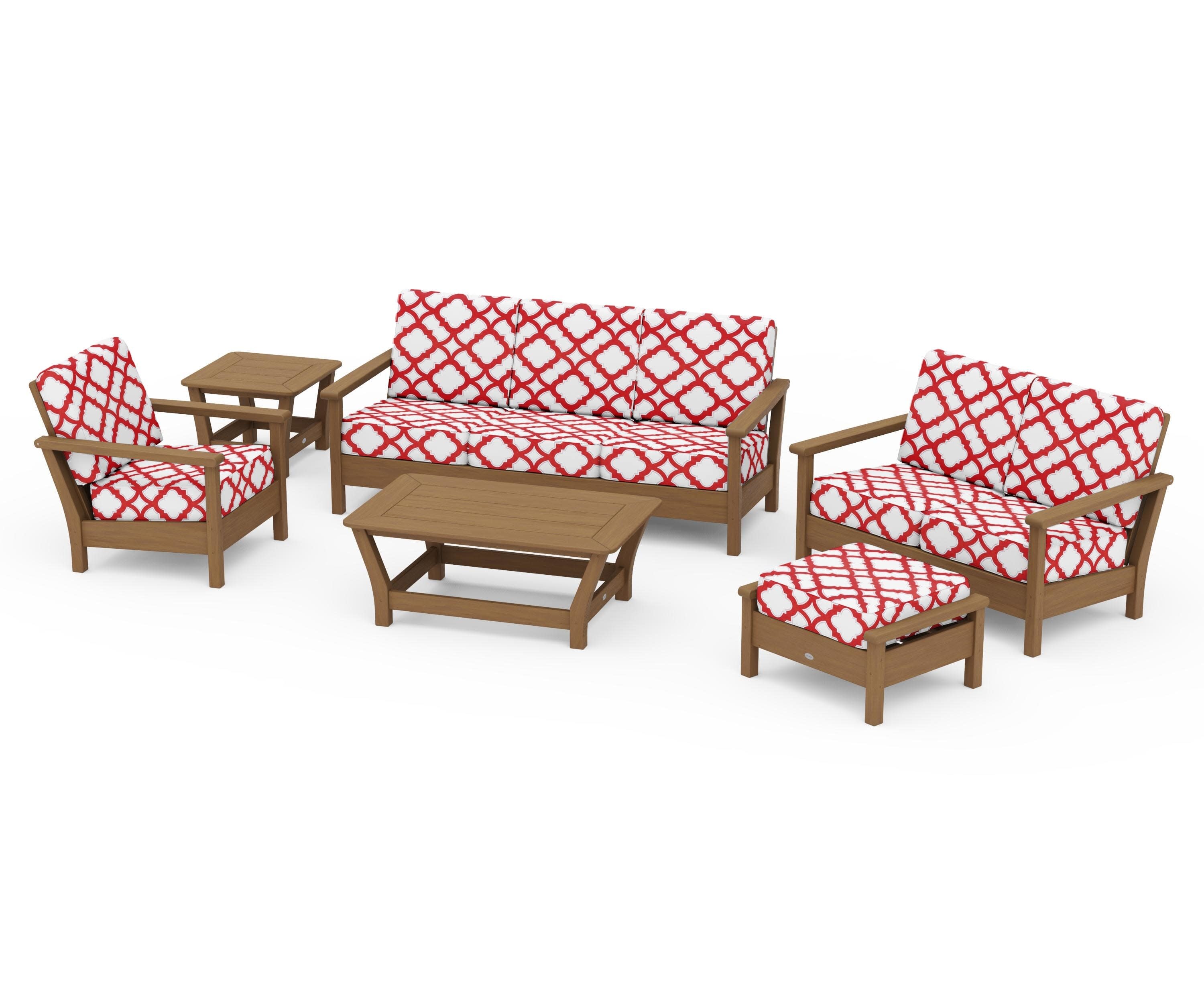 Harbour 6-Piece Outdoor Living Set in Natural / Trellis Crimson