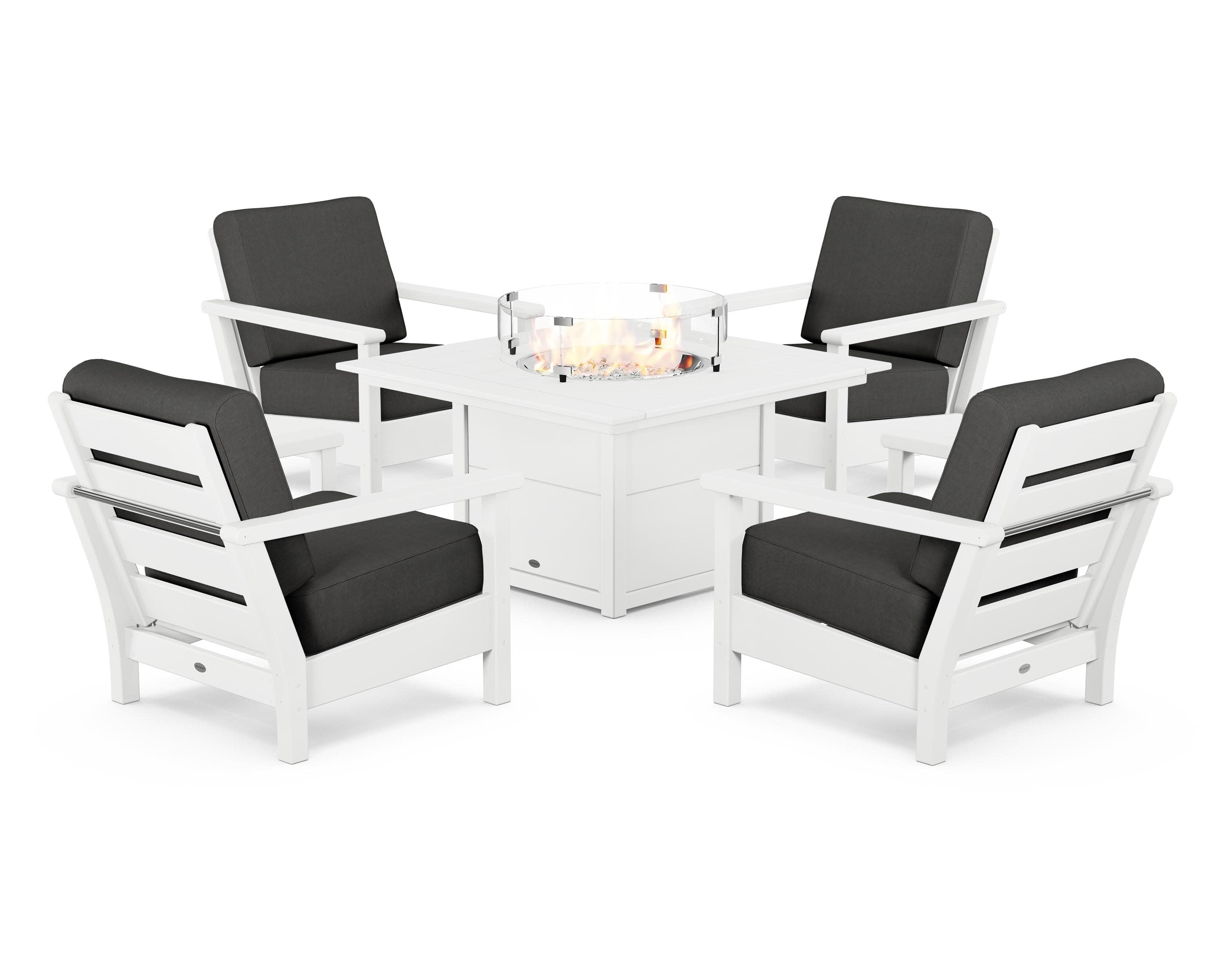 Harbour 5-Piece Conversation Set with Fire Pit Table in White / Spectrum Carbon