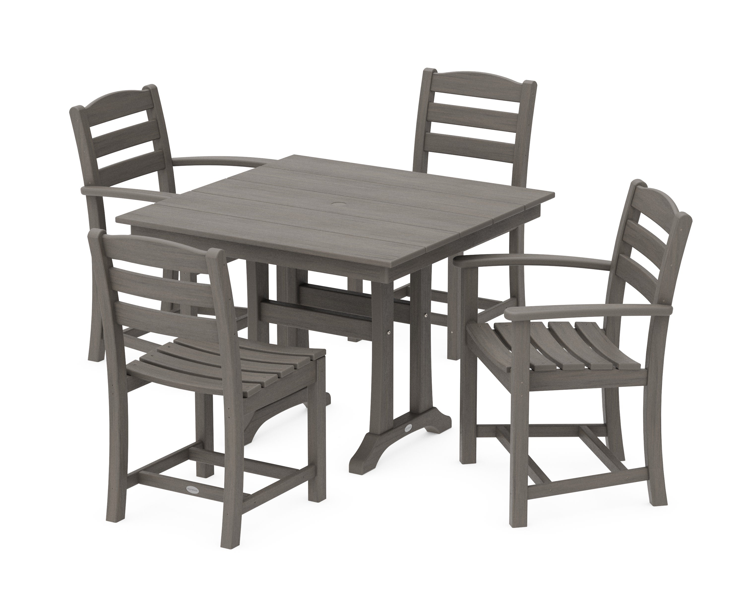 La Casa Caf 5-Piece Farmhouse Dining Set with Trestle Legs in Driftwood