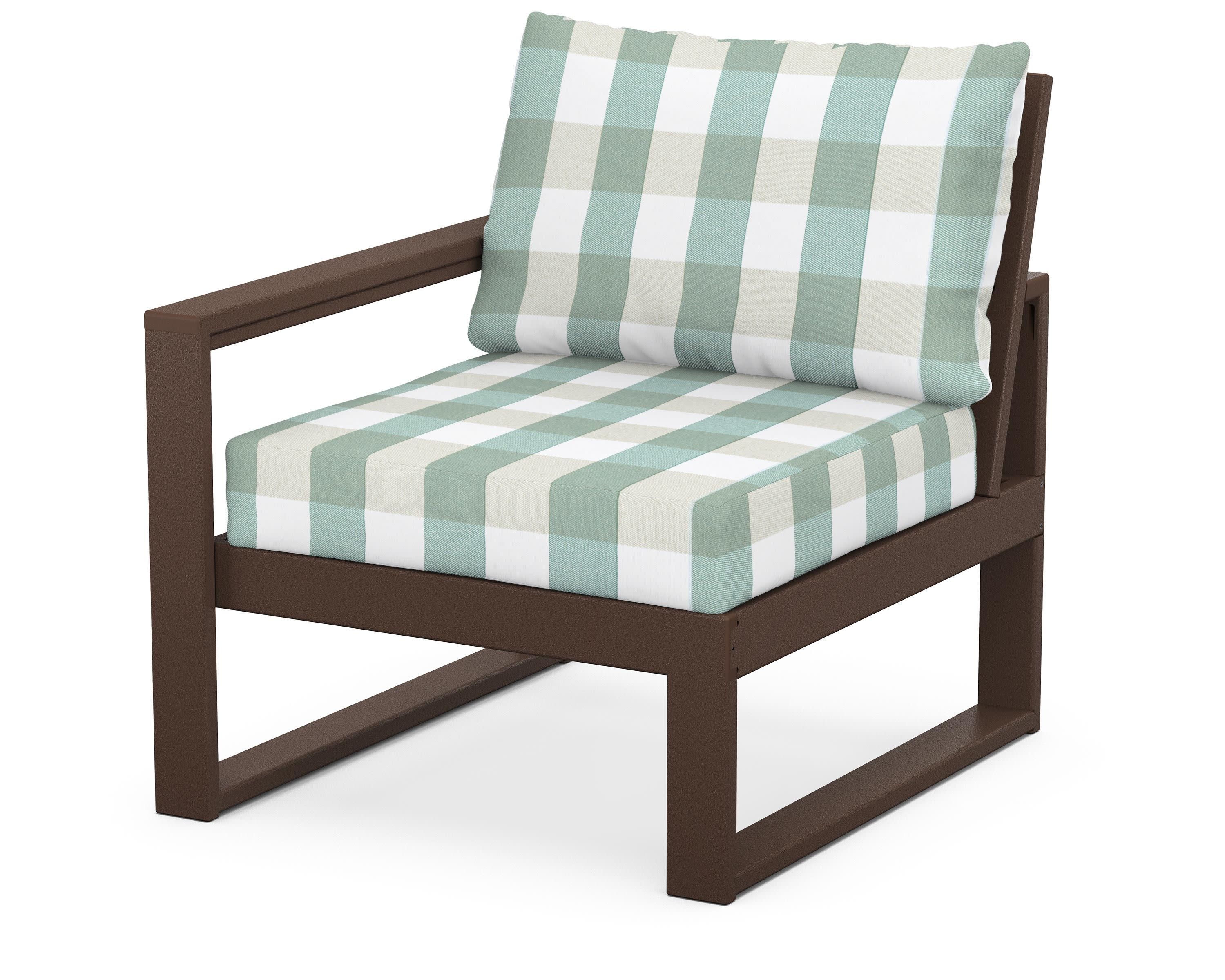 EDGE Modular Left Arm Chair in Mahogany / Buffalo Plaid Glacier Spa