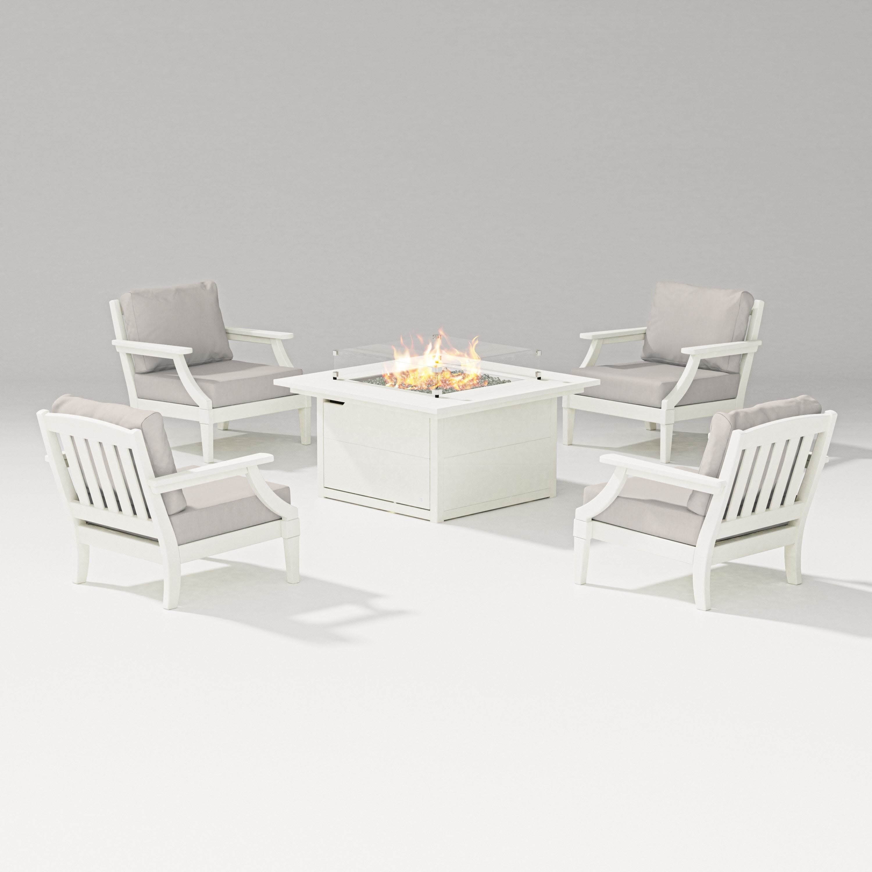 Estate 5-Piece Lounge Fire Table Set in Vintage White / Cast Ash
