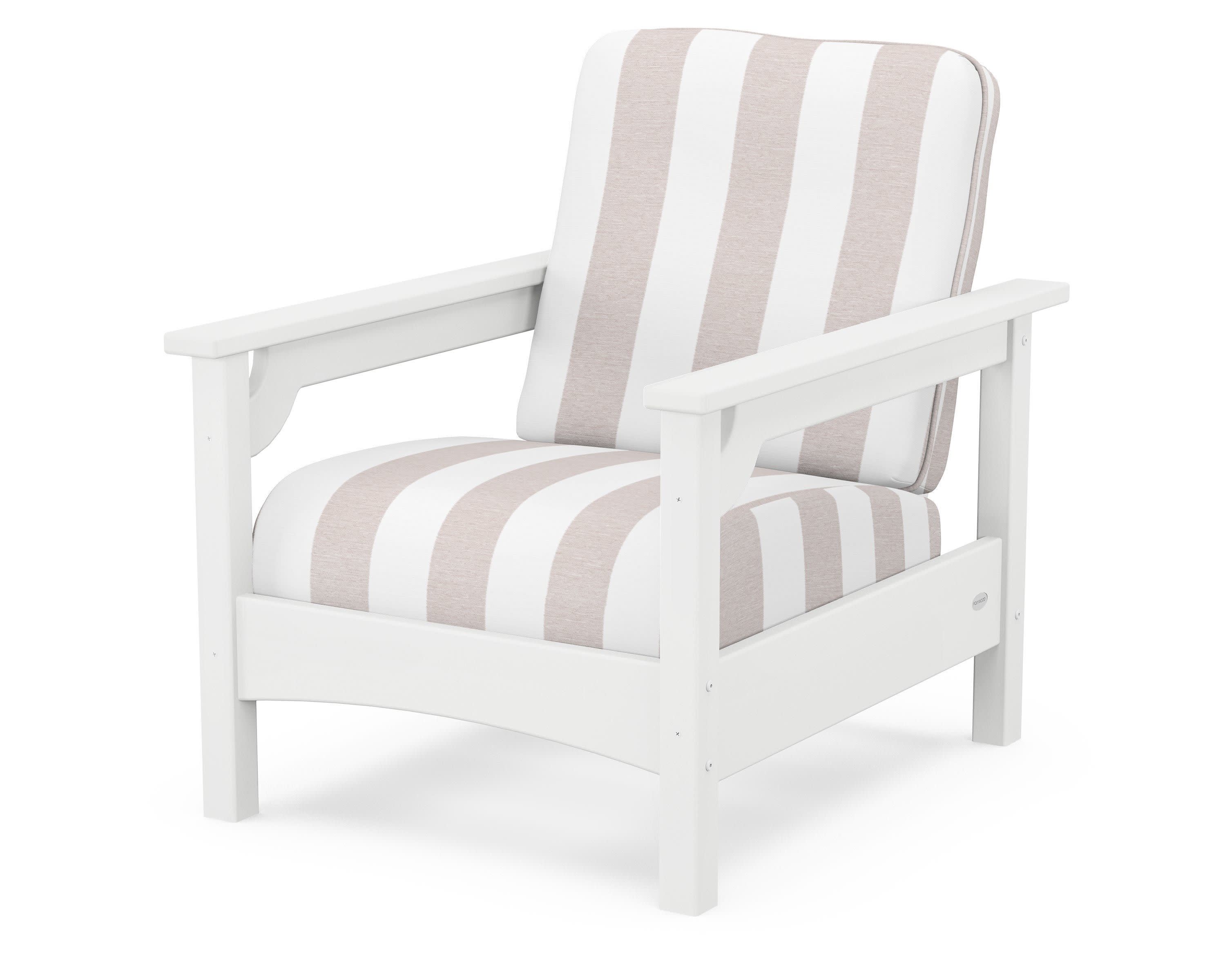 Club Chair in White / Cabana Stripe Dune Burlap