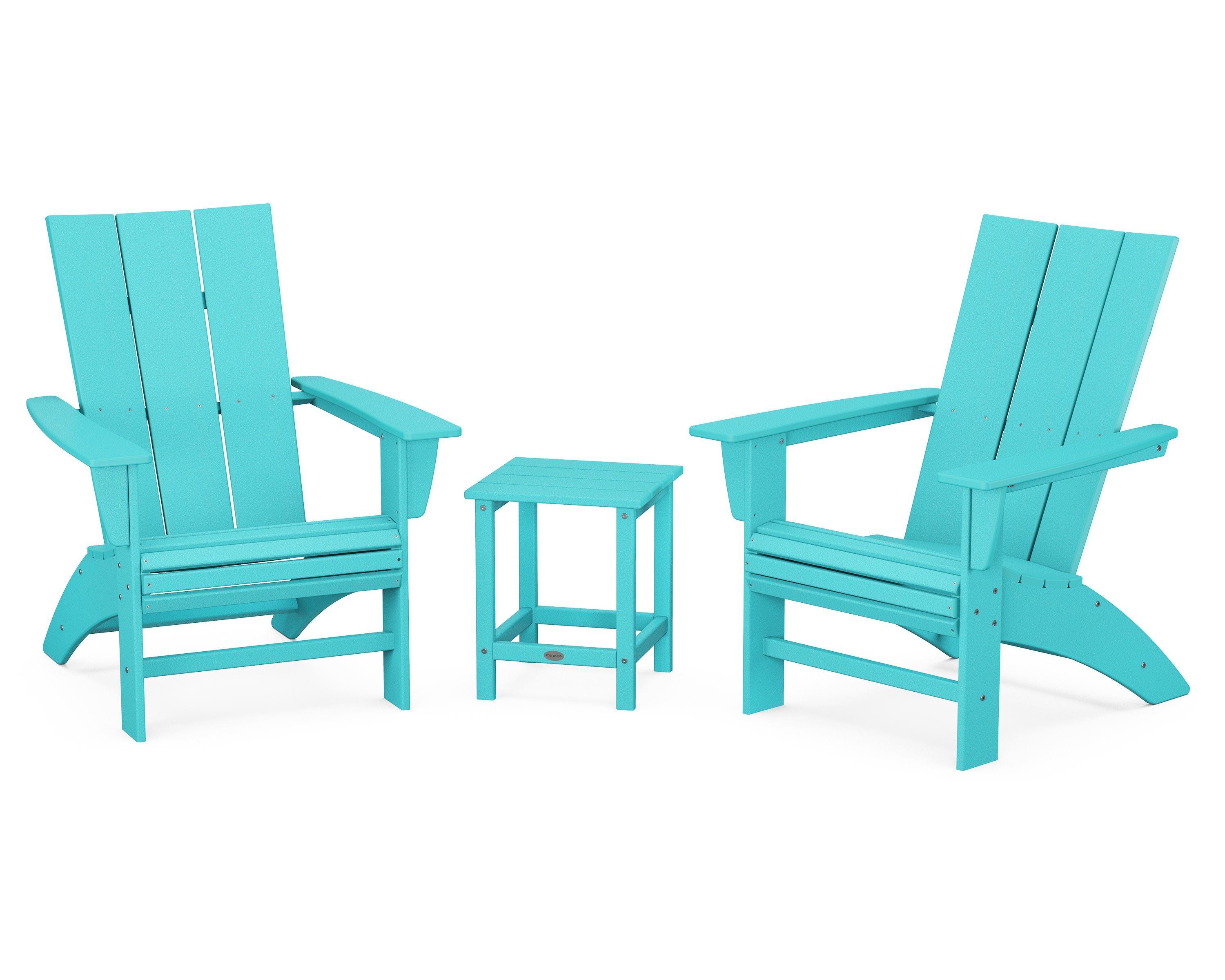 Modern 3-Piece Curveback Adirondack Set with Long Island 18" Side Table in Aruba