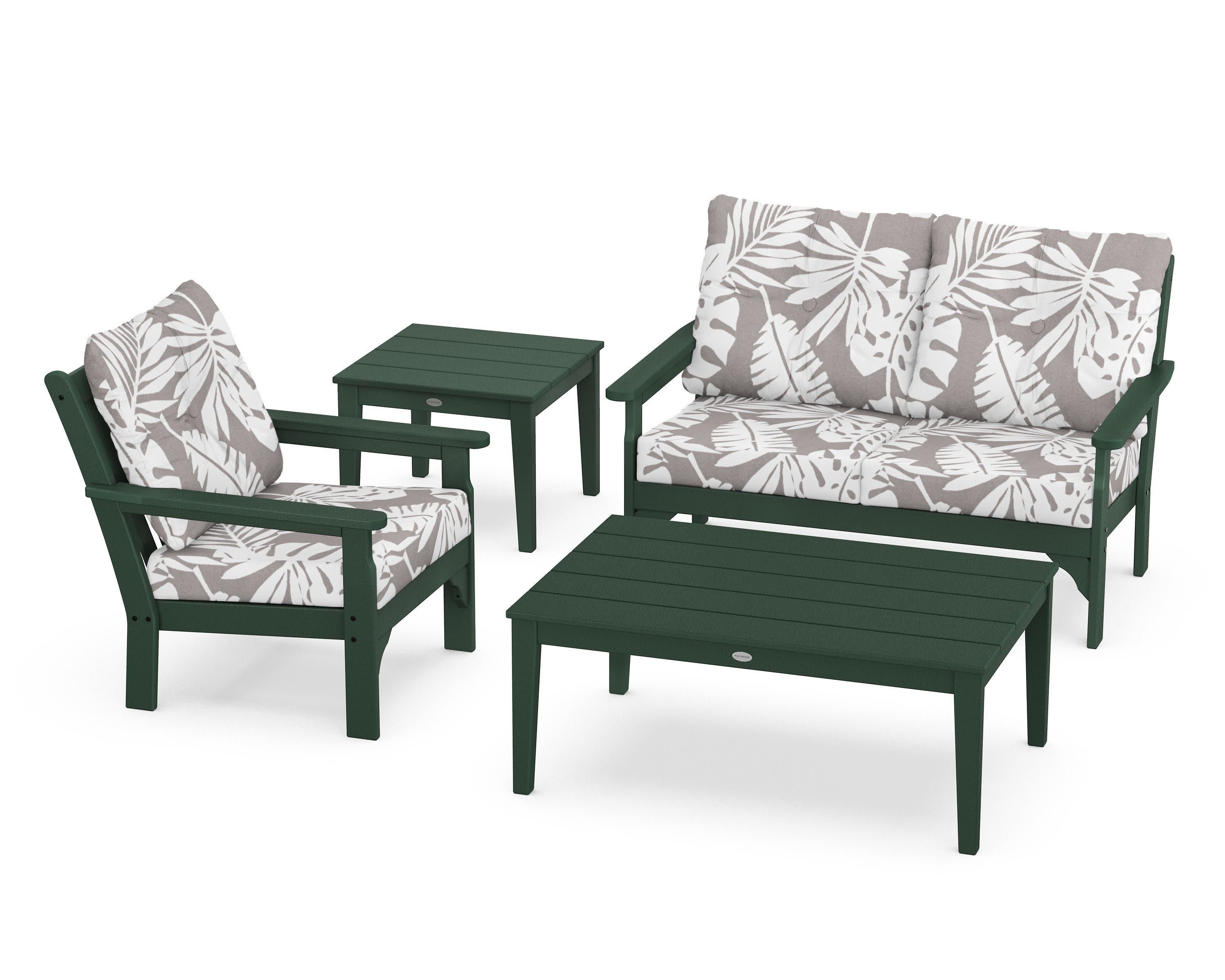 Vineyard 4-Piece Deep Seating Set in Green / Leaf Grey Mist