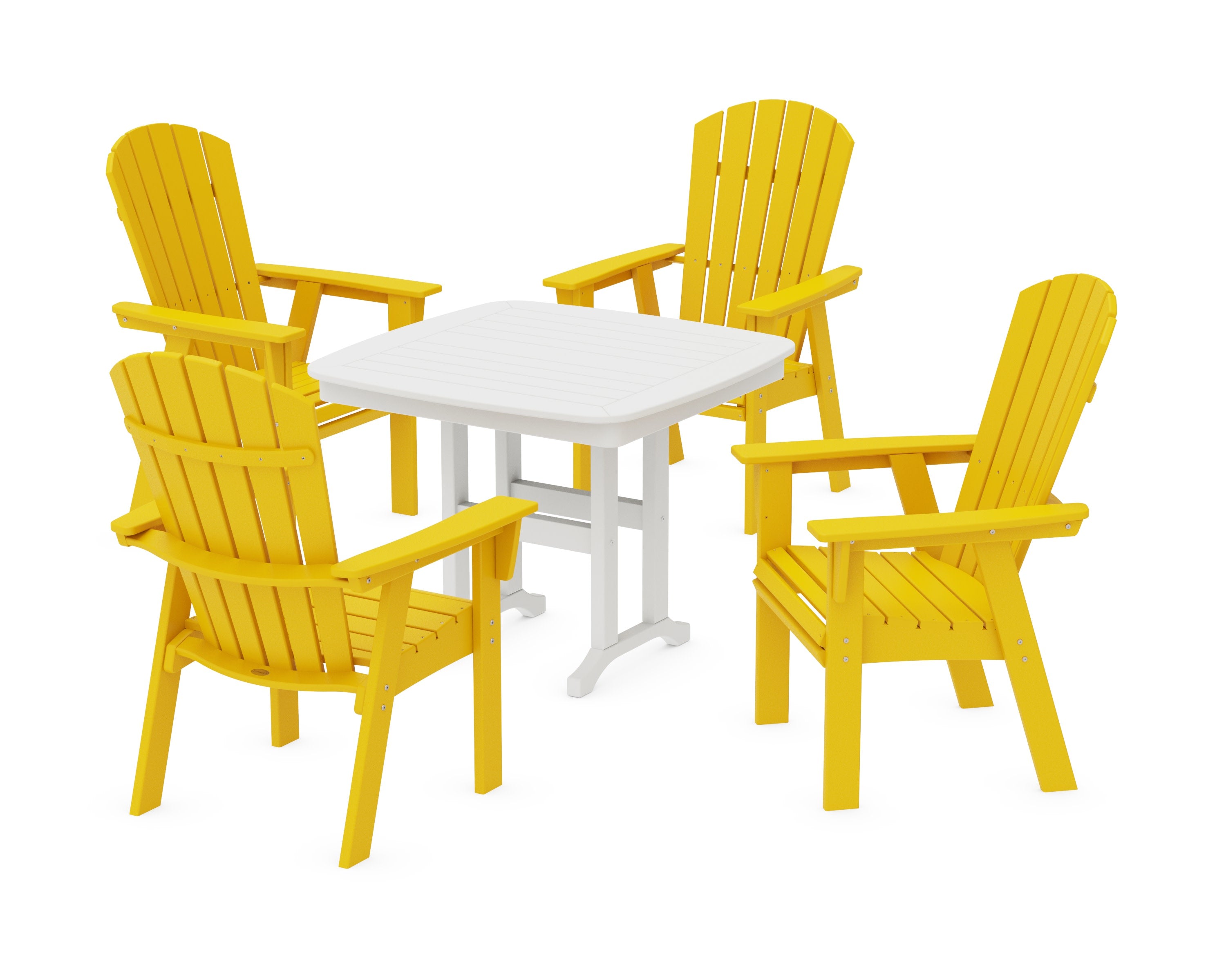 Nautical Curveback Adirondack 5-Piece Dining Set in Lemon / White