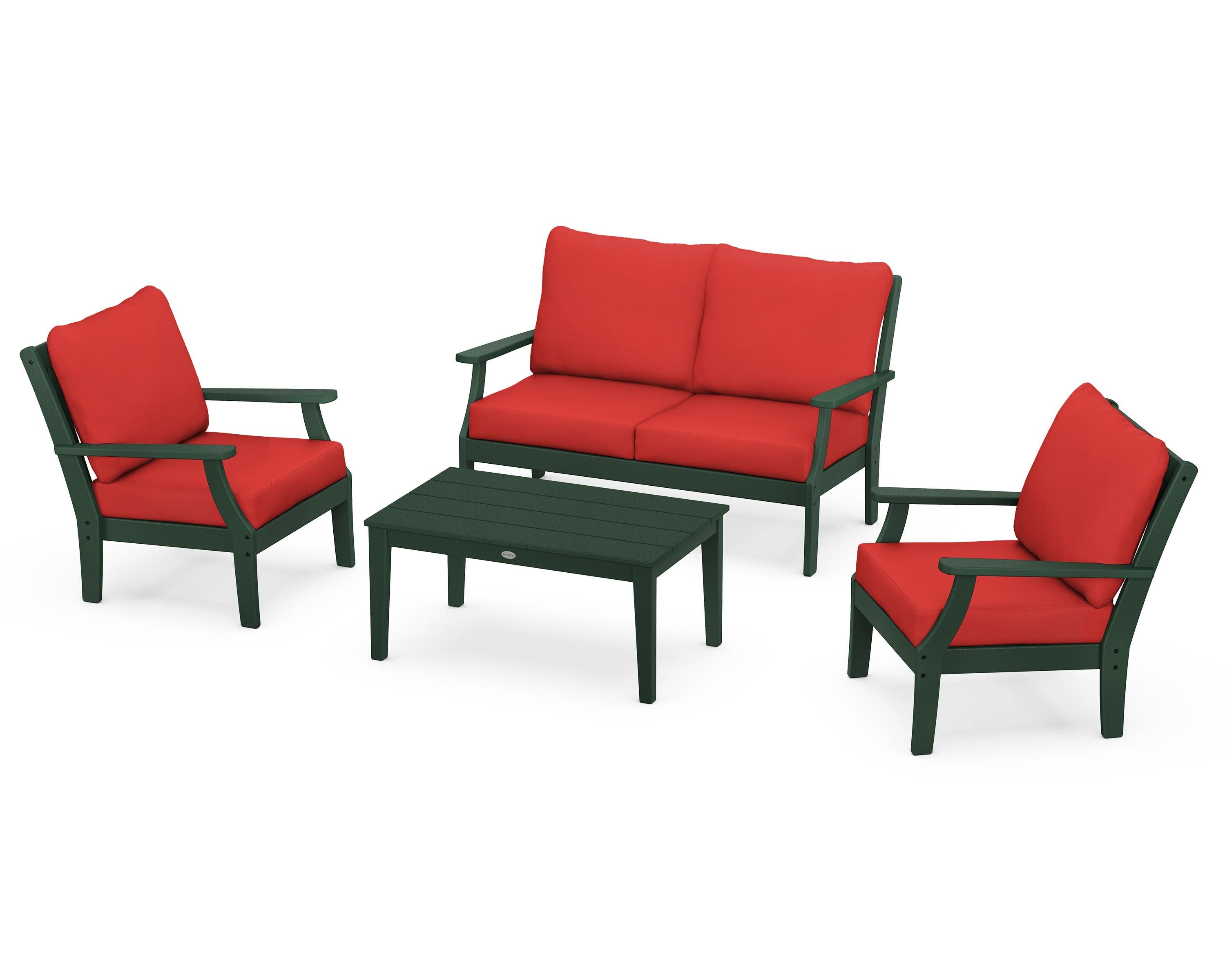 Braxton 4-Piece Deep Seating Chair Set in Green / Crimson Linen
