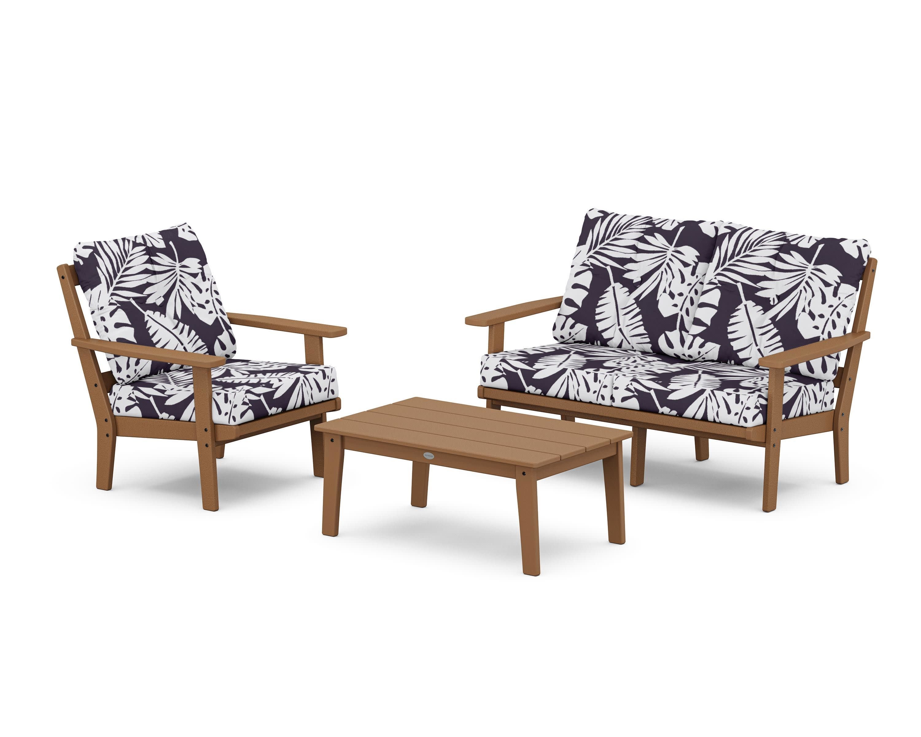 Oxford 3-Piece Deep Seating Set with Loveseat in Teak / Leaf Navy