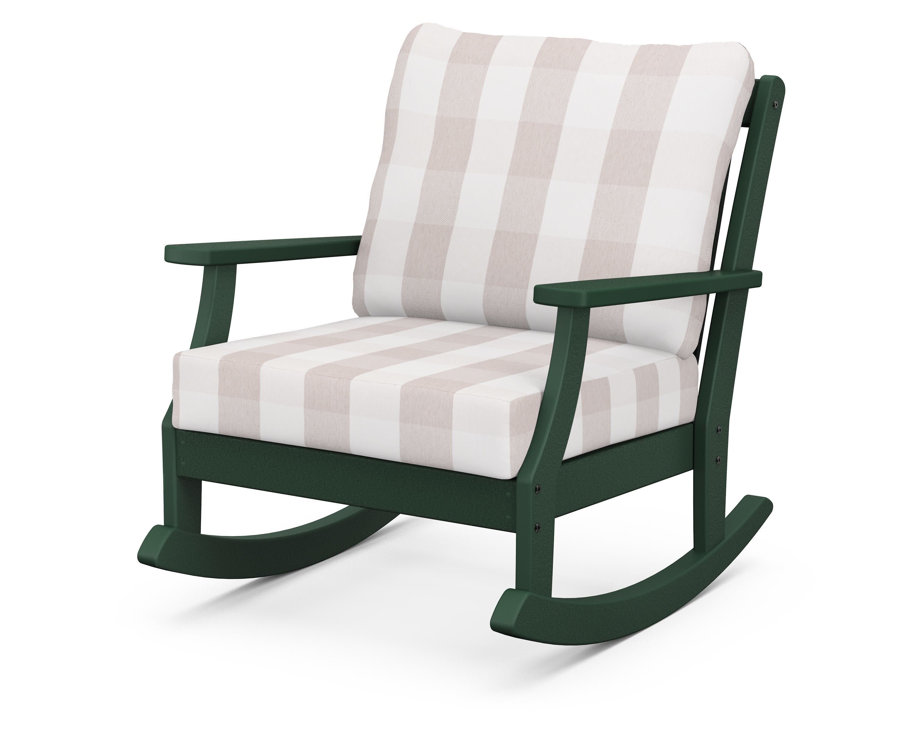 Braxton Deep Seating Rocking Chair in Green / Buffalo Plaid Dune Burlap