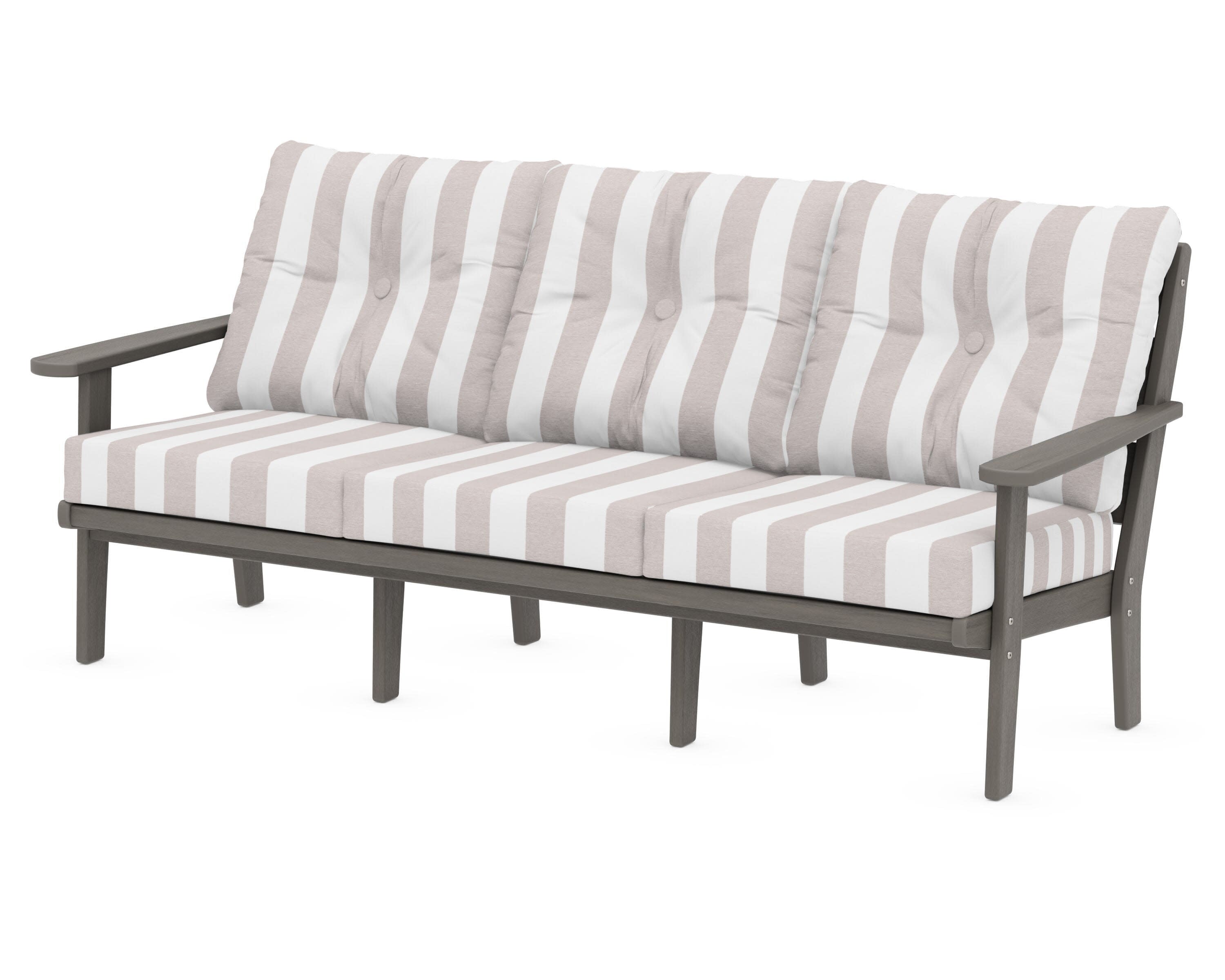 Lakeside Deep Seating Sofa in Driftwood / Cabana Stripe Dune Burlap