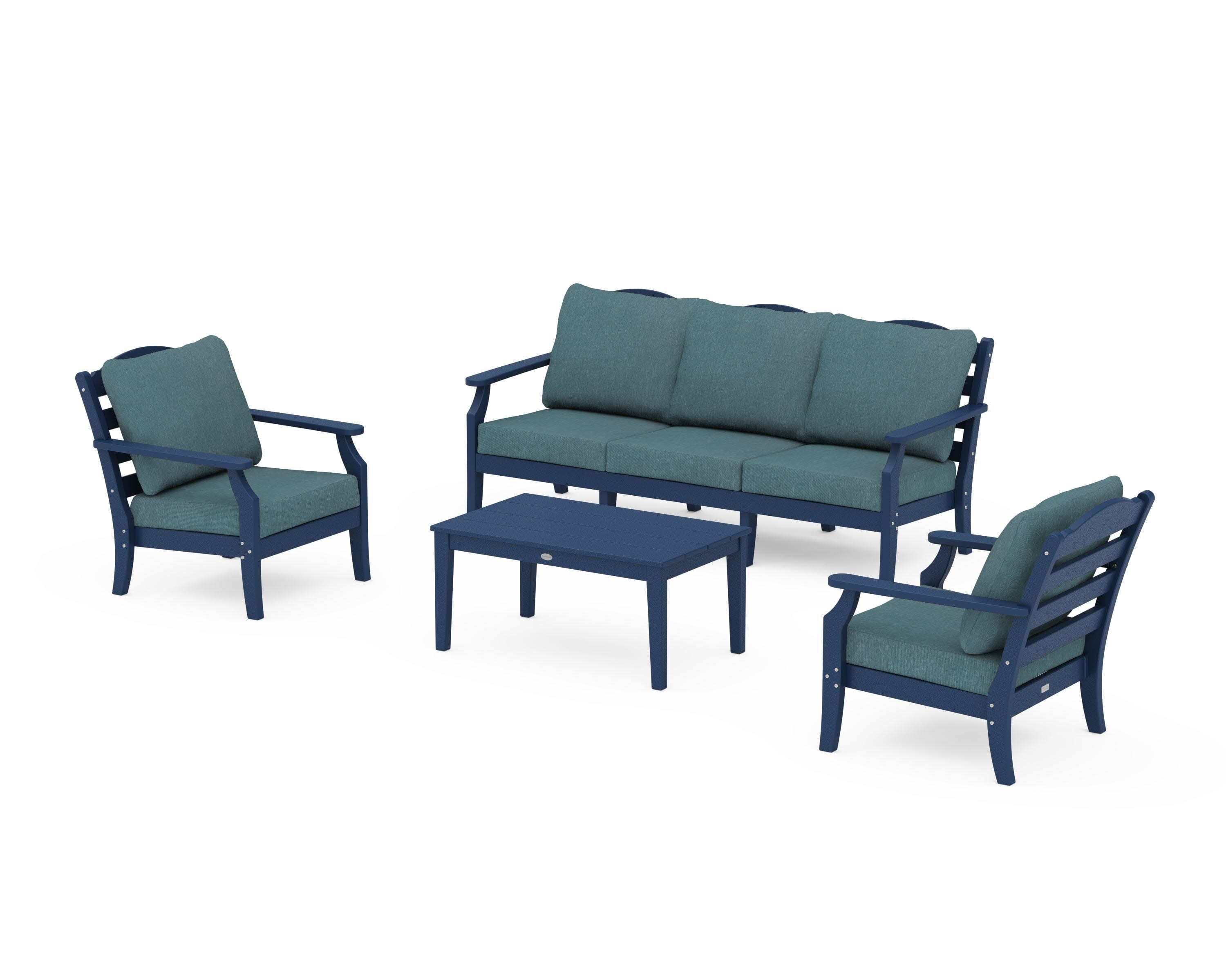 Savannah 4-Piece Deep Seating Set with Sofa in Navy / Ocean Teal