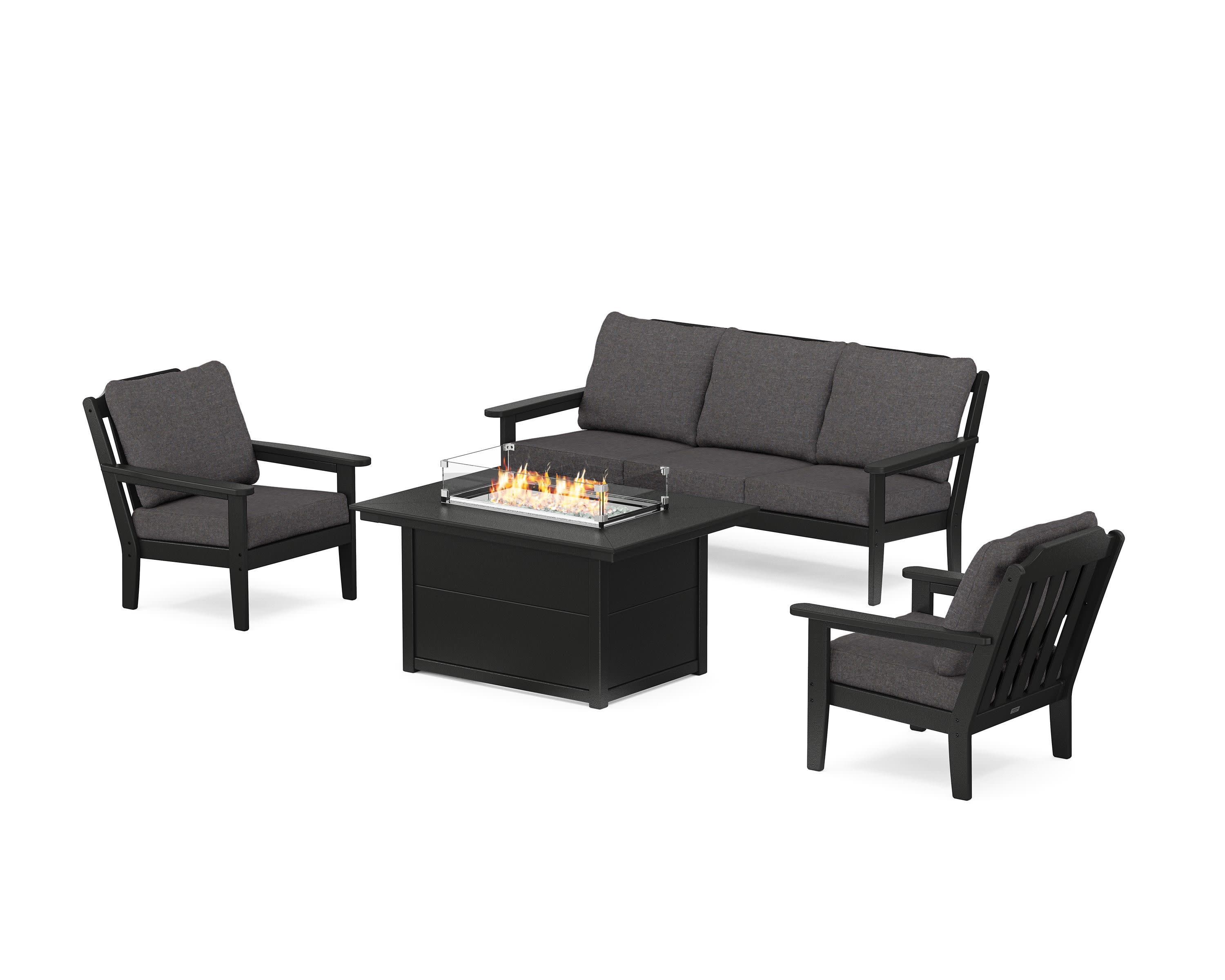 Cottage Deep Seating Fire Pit Table Set in Black / Ash Charcoal