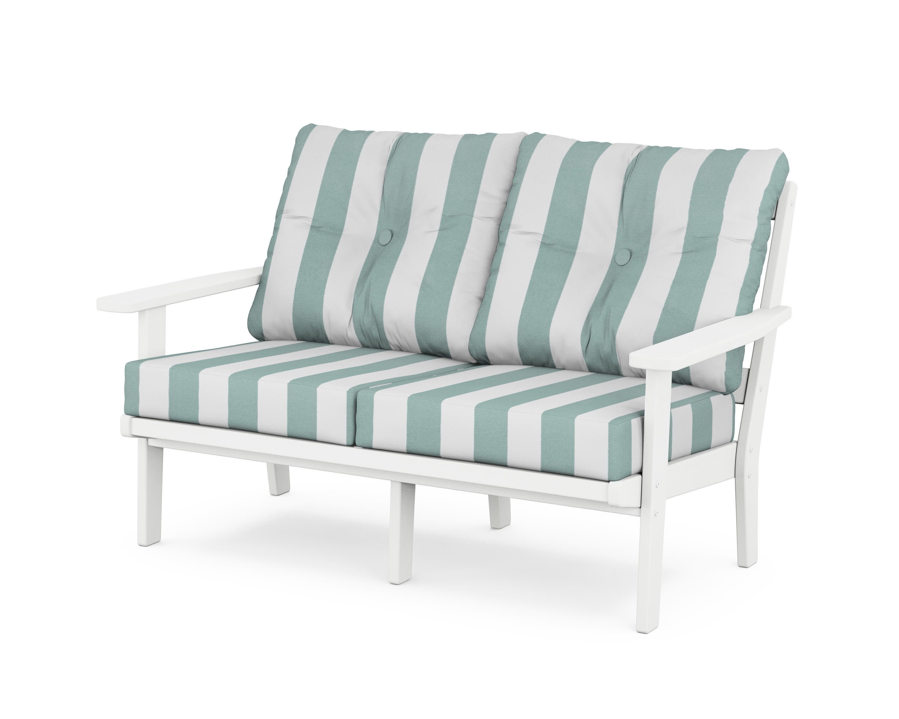Oxford Deep SeatingLoveseat in White / Cabana Stripe Glacier Spa
