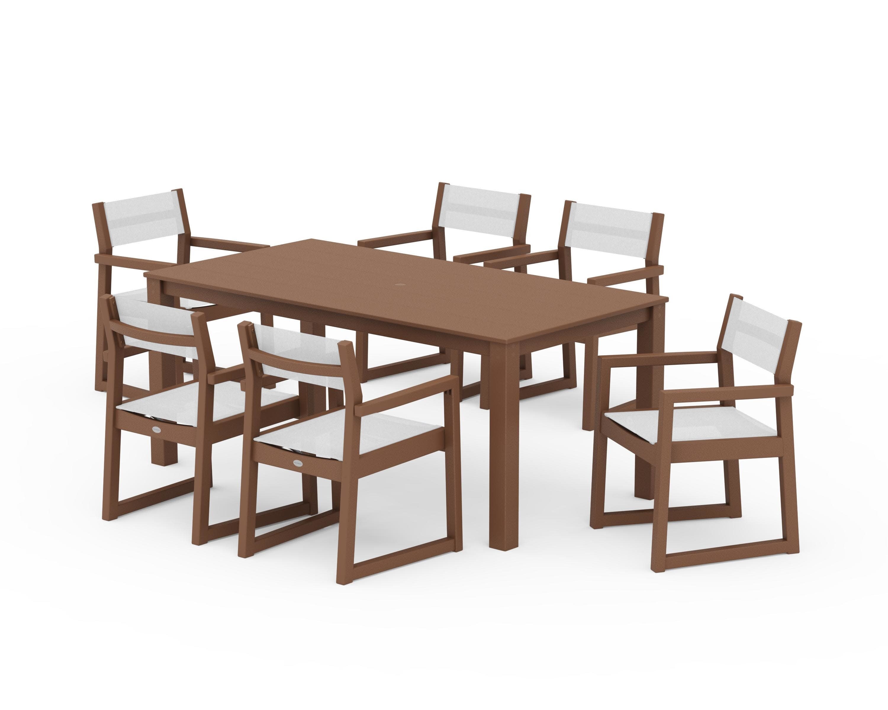 EDGE Sling Arm Chair 7-Piece Parsons Dining Set in Teak / White Sling