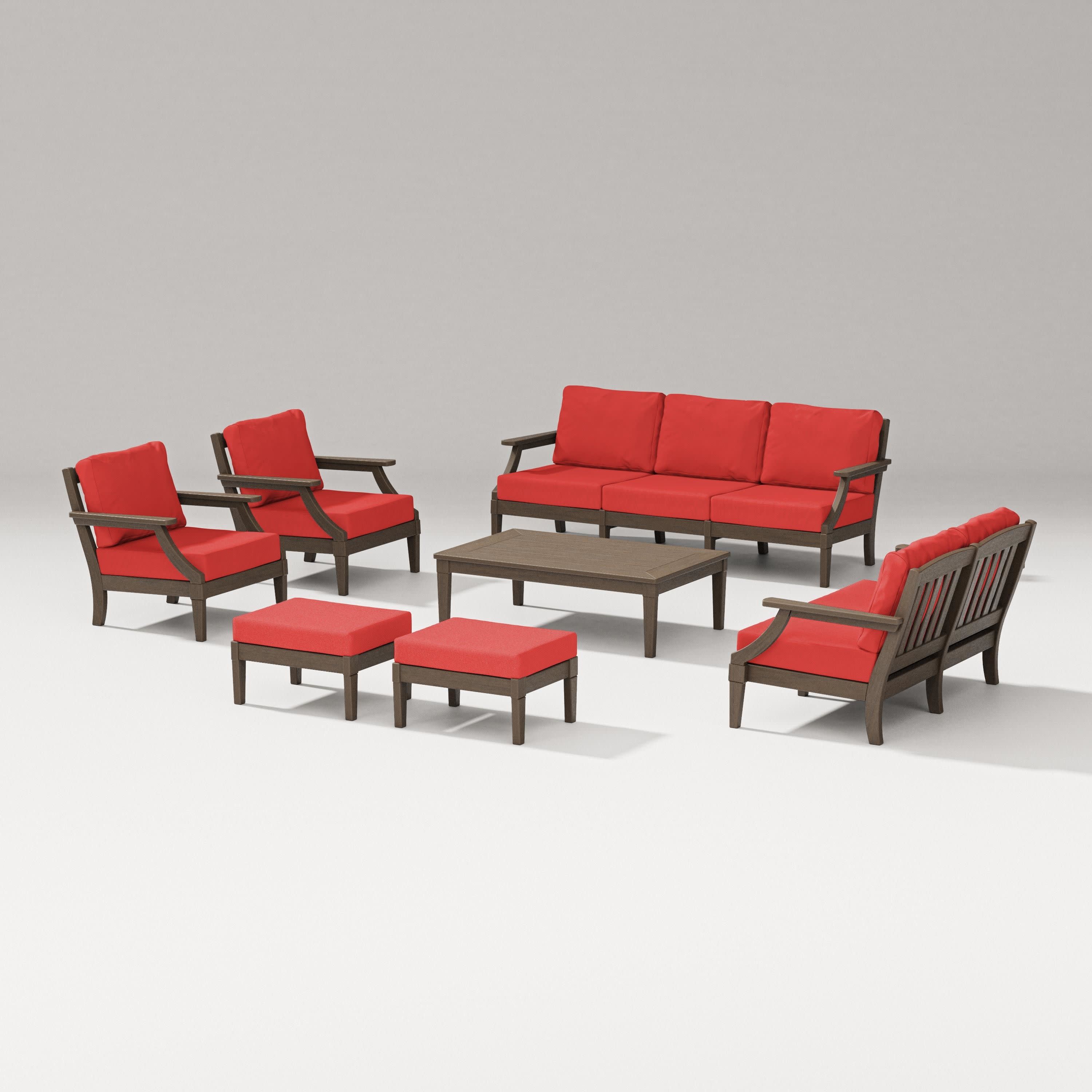Estate 7-Piece Lounge Sofa Set in Kona / Crimson Linen