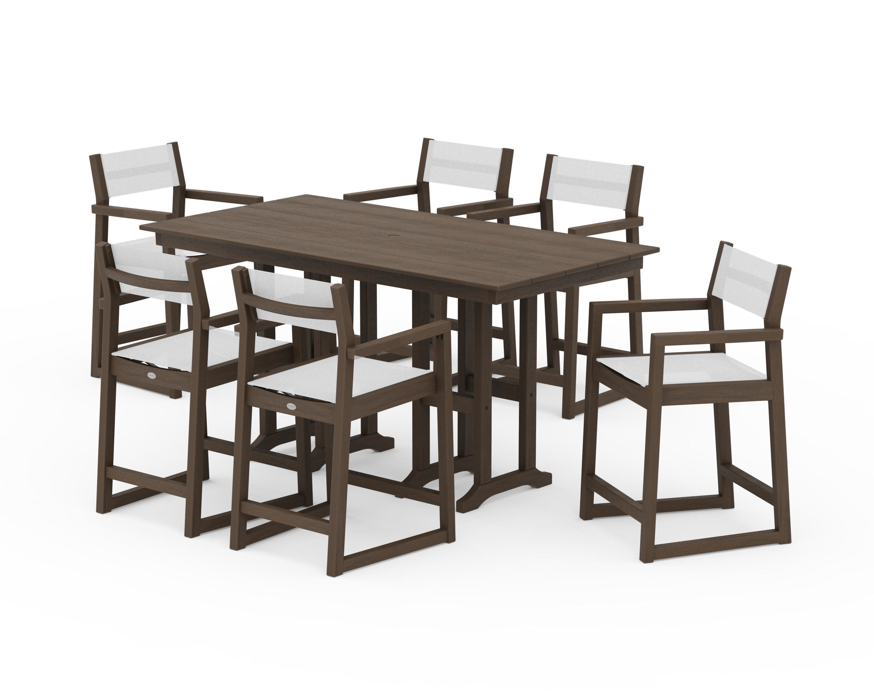 EDGE Sling Arm Chair 7-Piece Farmhouse Counter Set in Kona / White Sling