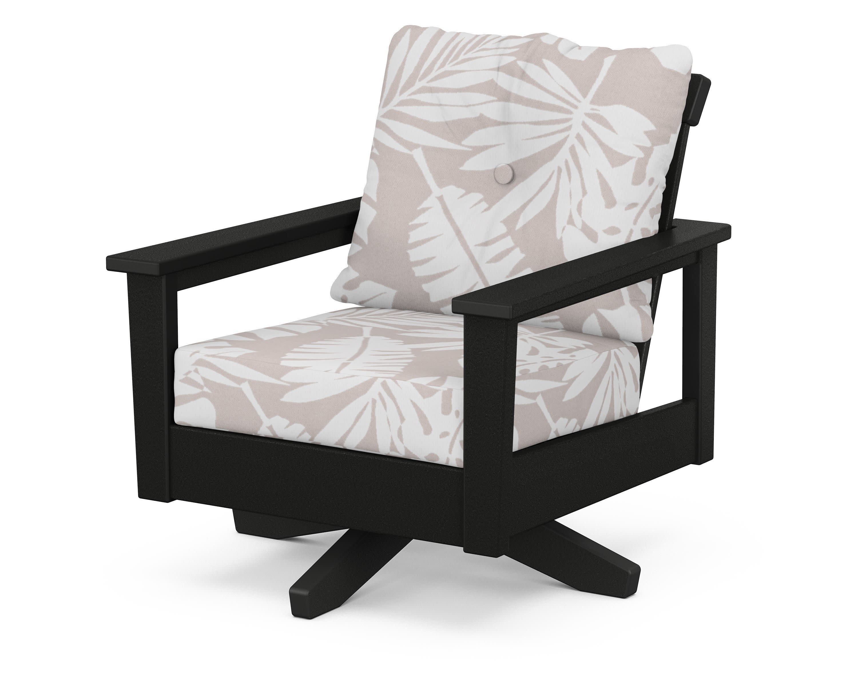 Prescott Deep Seating Swivel Chair in Black / Leaf Dune Burlap