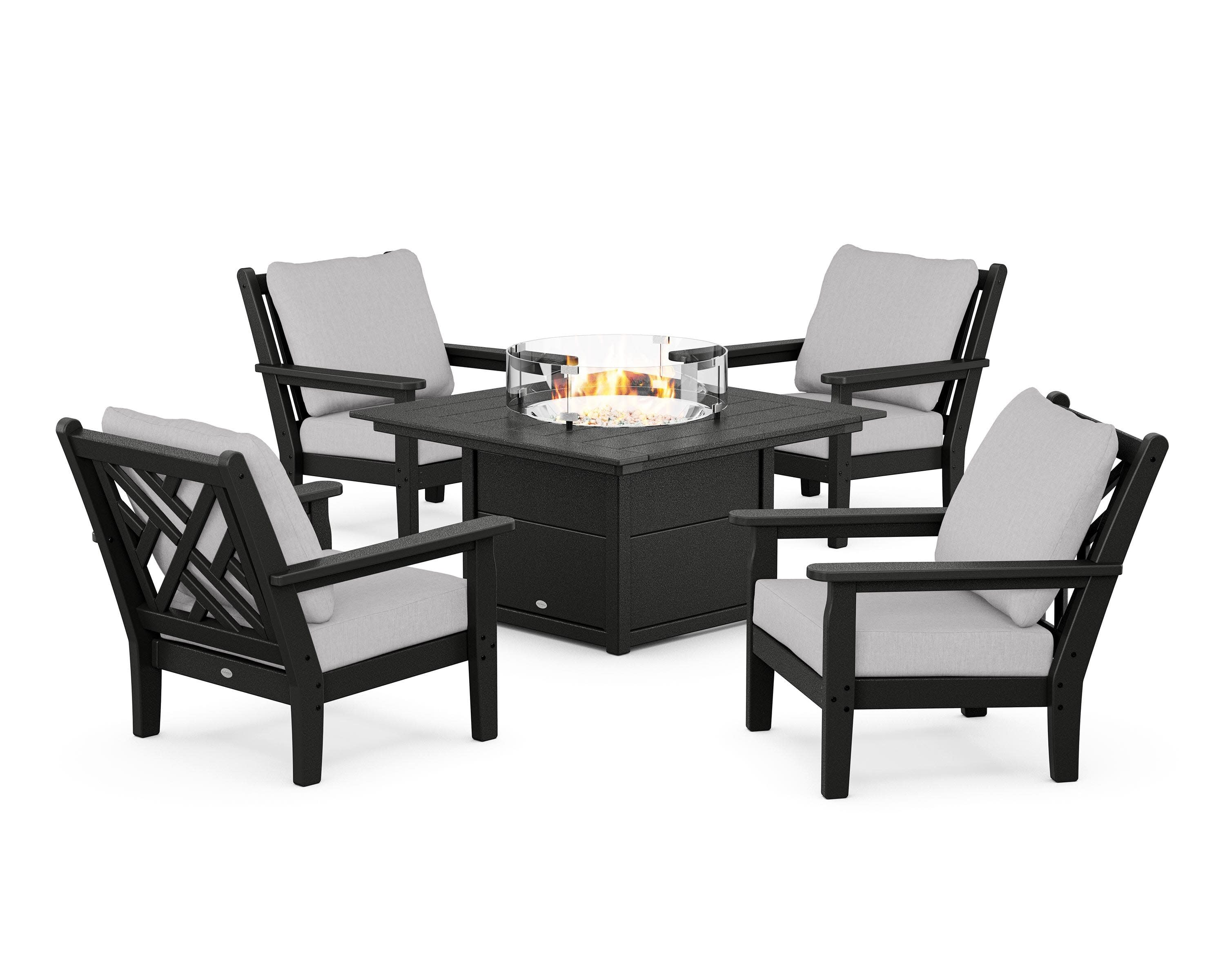Chippendale 5-Piece Deep Seating Set with Fire Pit Table in Black / Granite