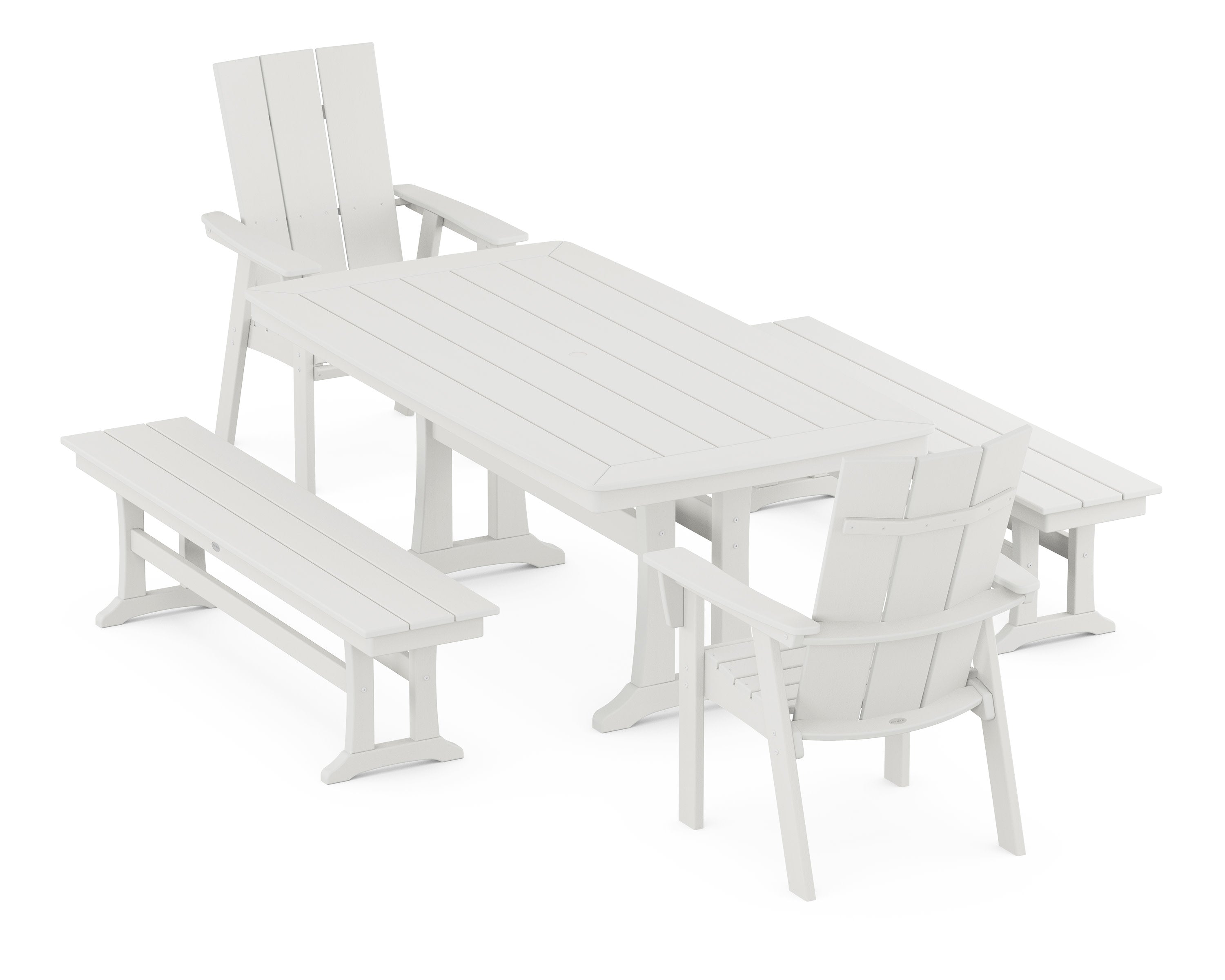 Modern Adirondack 5-Piece Dining Set with Trestle Legs in Vintage White