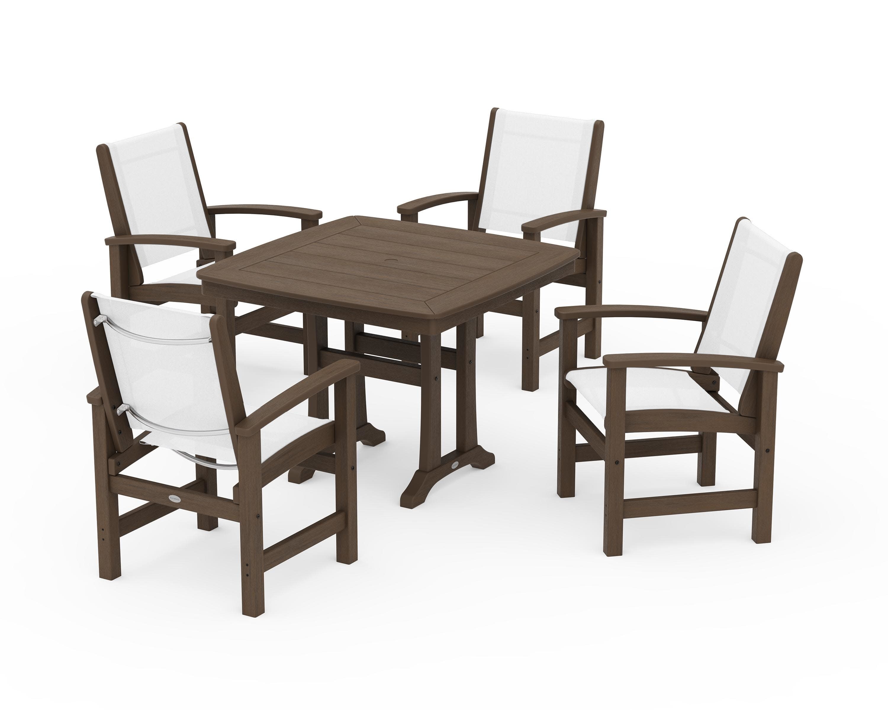 Coastal 5-Piece Dining Set with Trestle Legs in Kona / White Sling