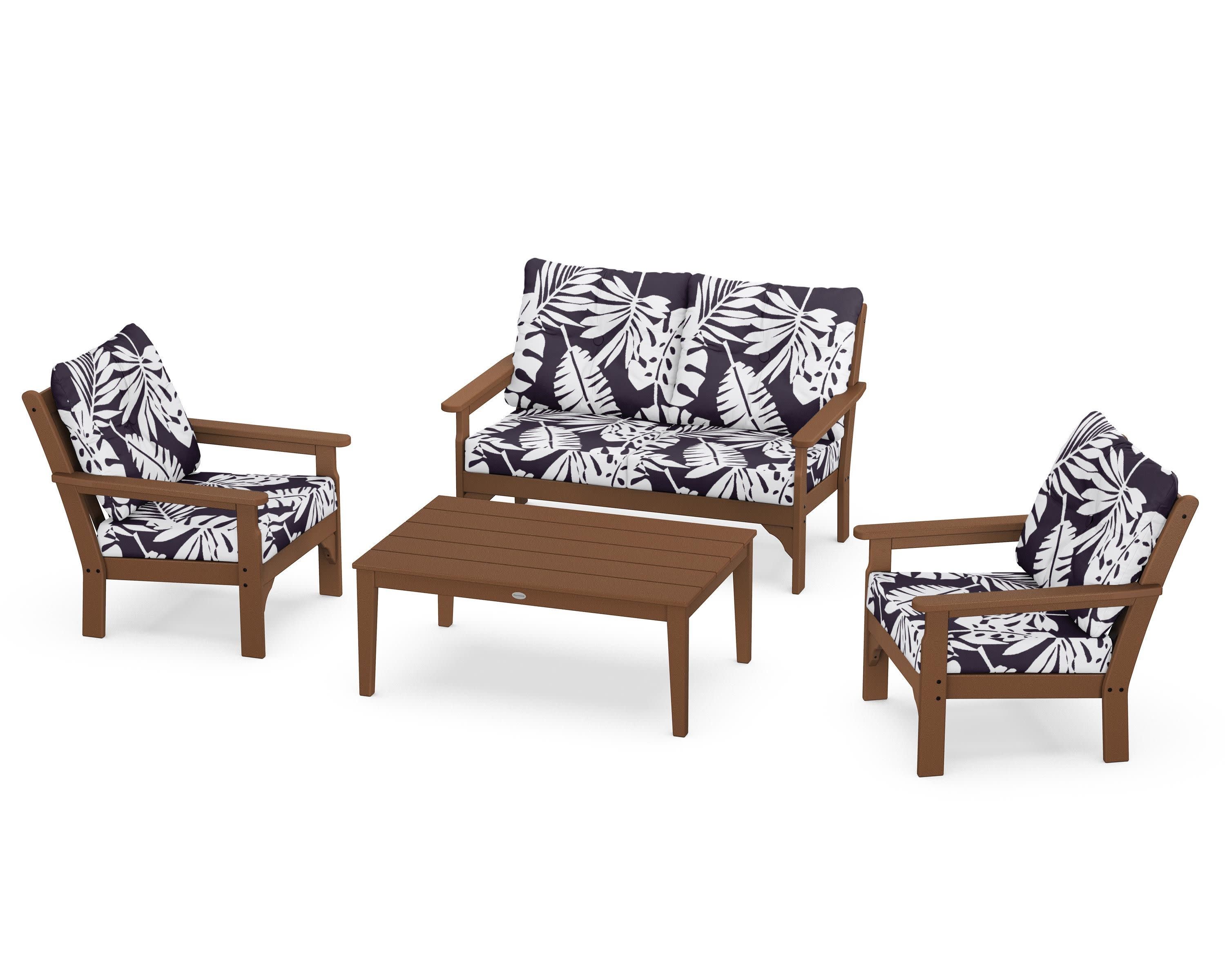 Vineyard 4-Piece Deep Seating Set in Teak / Leaf Navy