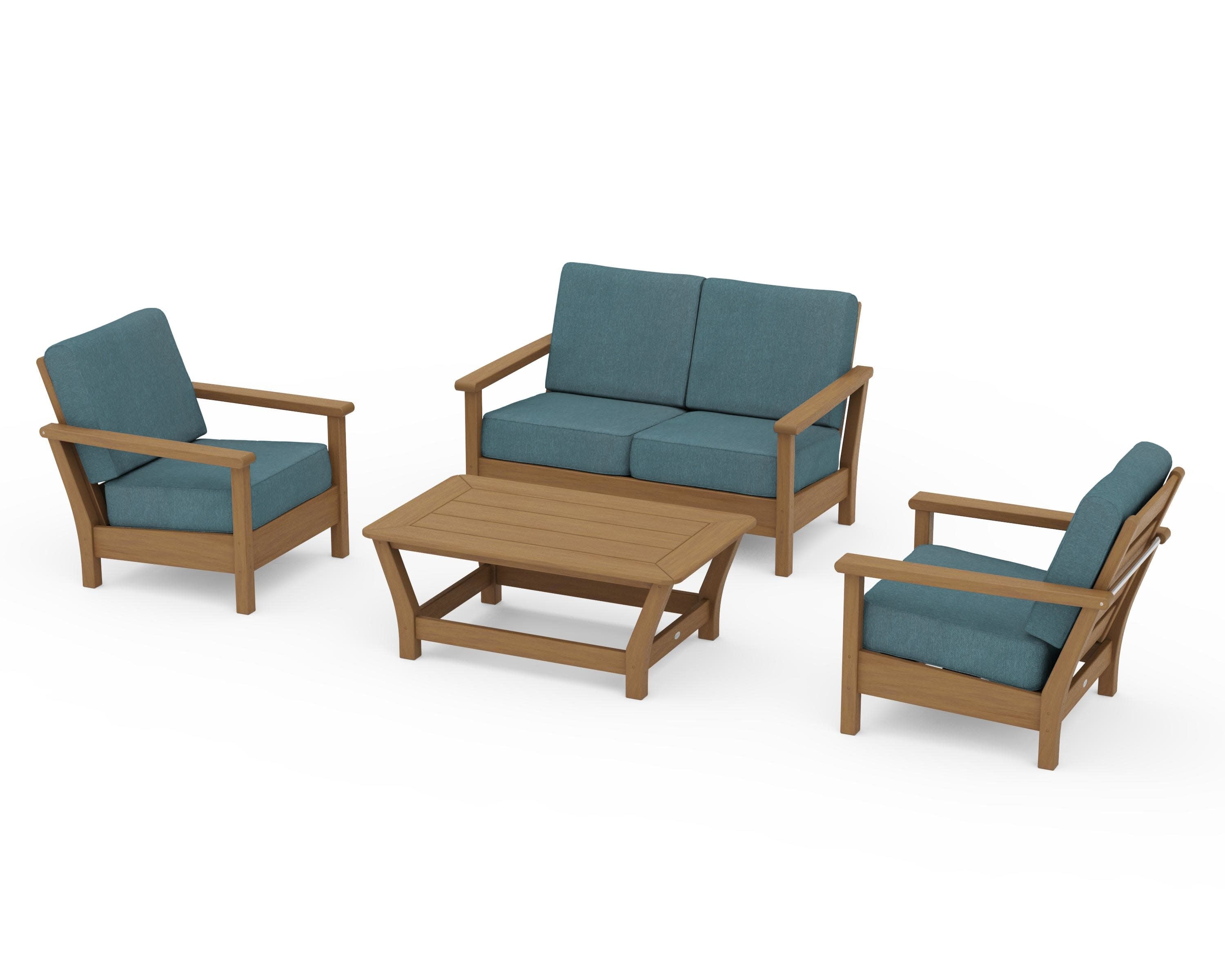 Harbour 4-Piece Deep Seating Set in Natural / Ocean Teal