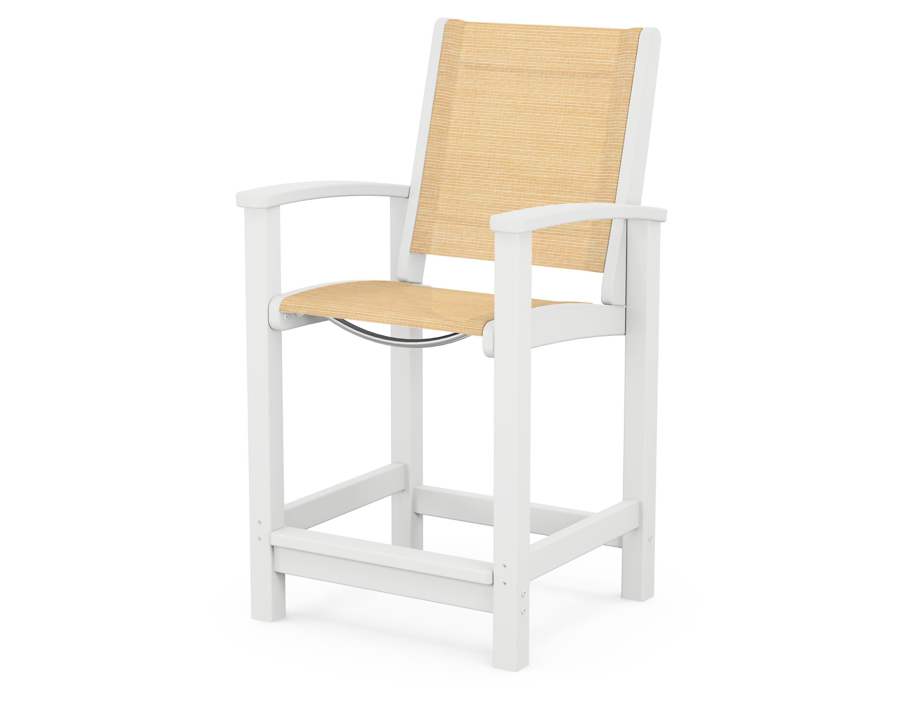 Coastal Counter Chair in White / Dupioni Apricot Sling