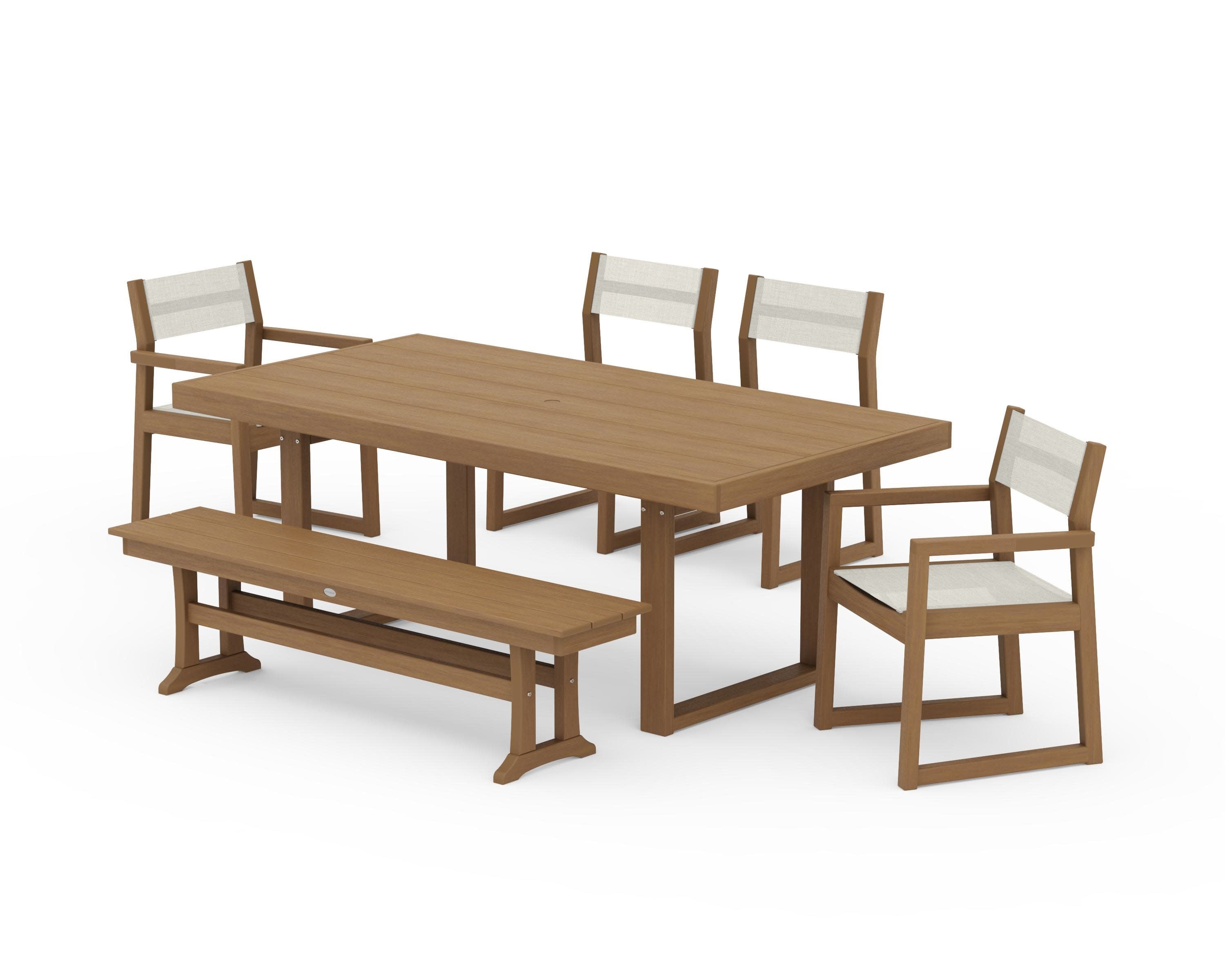 EDGE Sling 6-Piece Dining Set with Bench in Natural / Parchment Sling