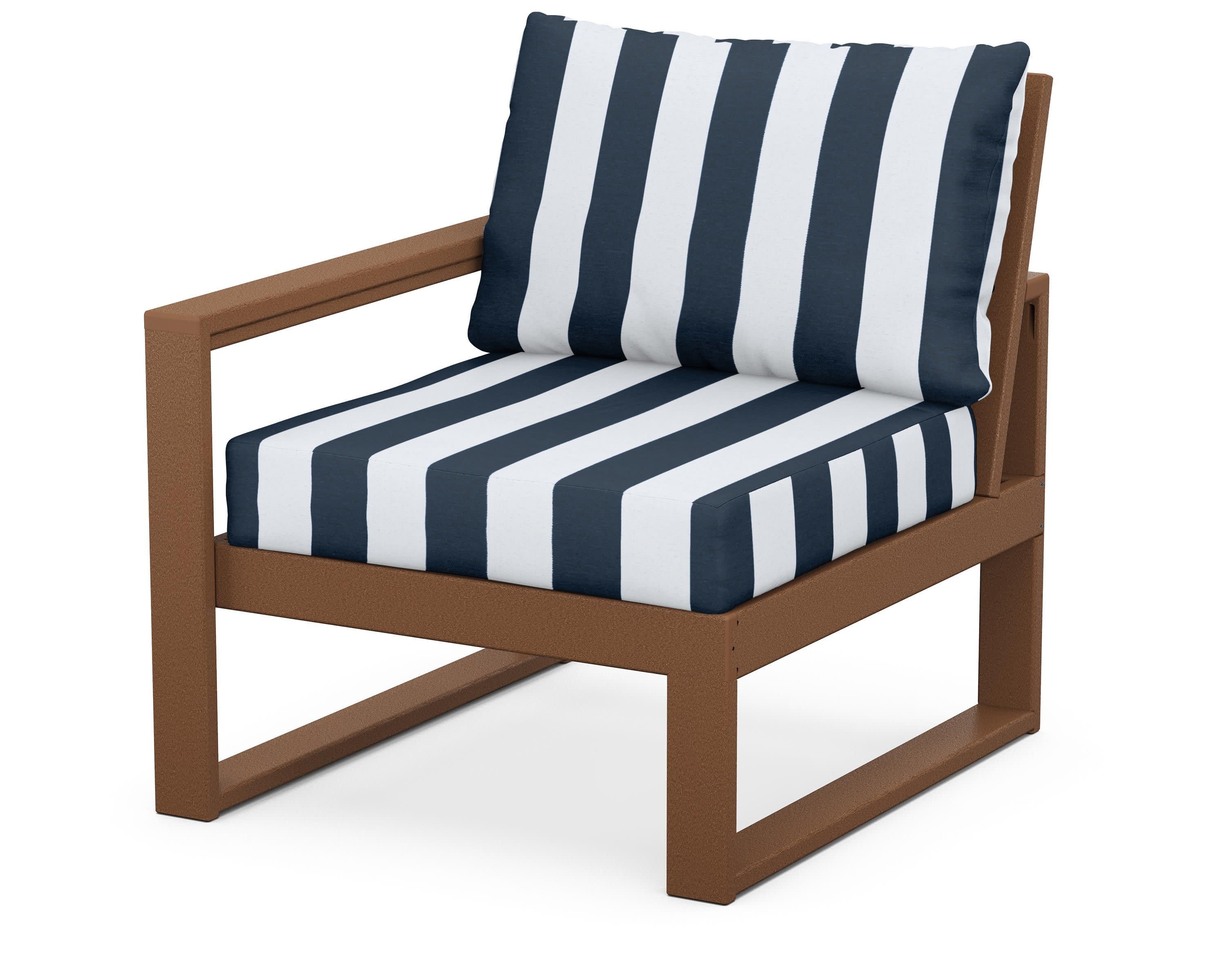 EDGE Modular Left Arm Chair in Teak / Cabana Stripe Marine Indigo