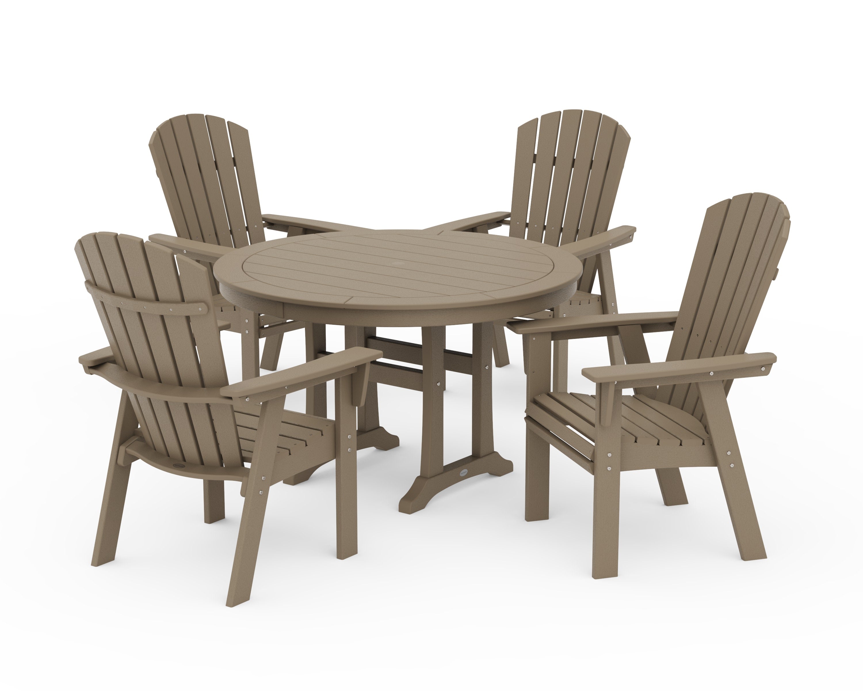 Nautical Curveback Adirondack 5-Piece Round Dining Set with Trestle Legs in Vintage Sahara