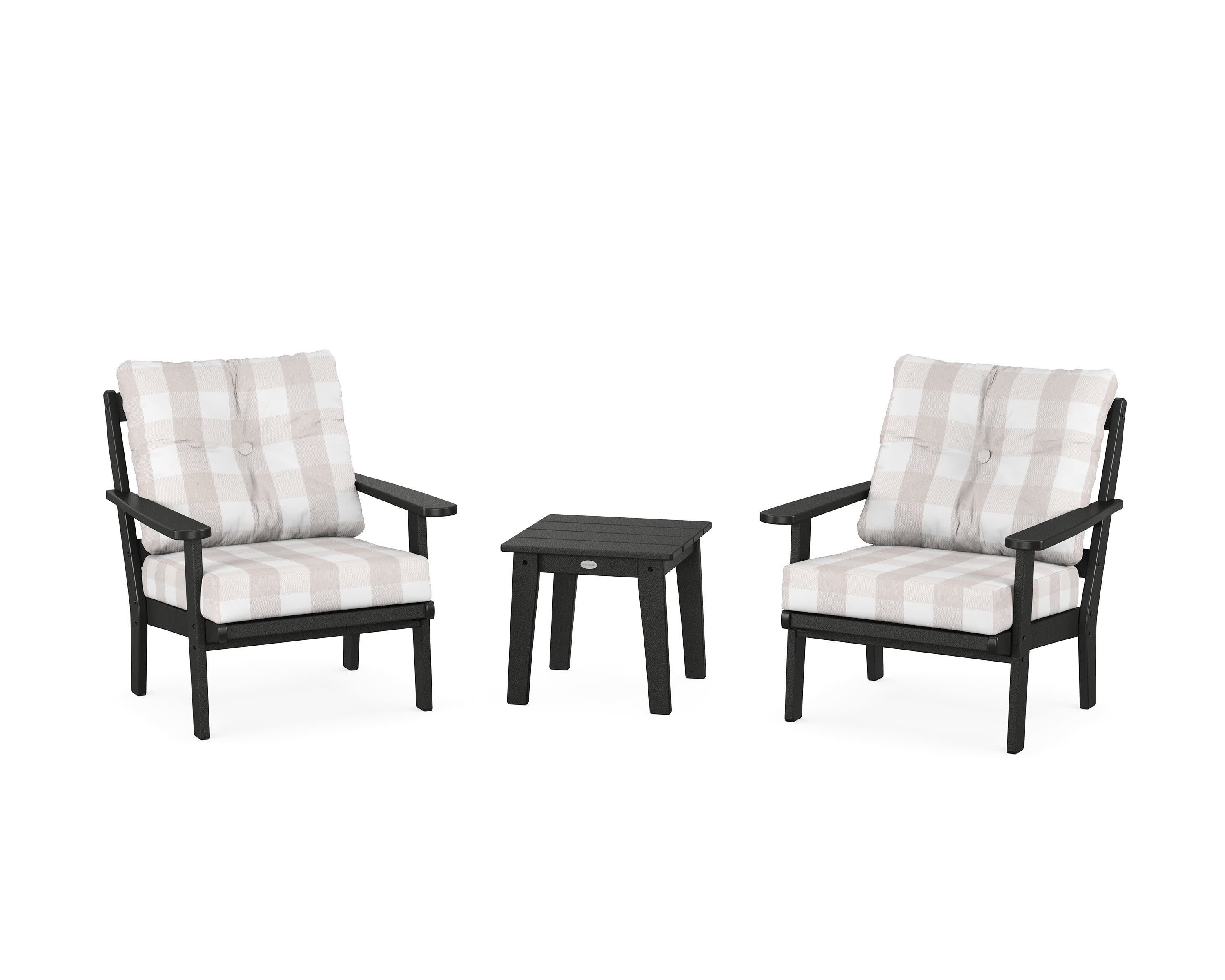 Mission 3-Piece Deep Seating Set in Black / Buffalo Plaid Dune Burlap