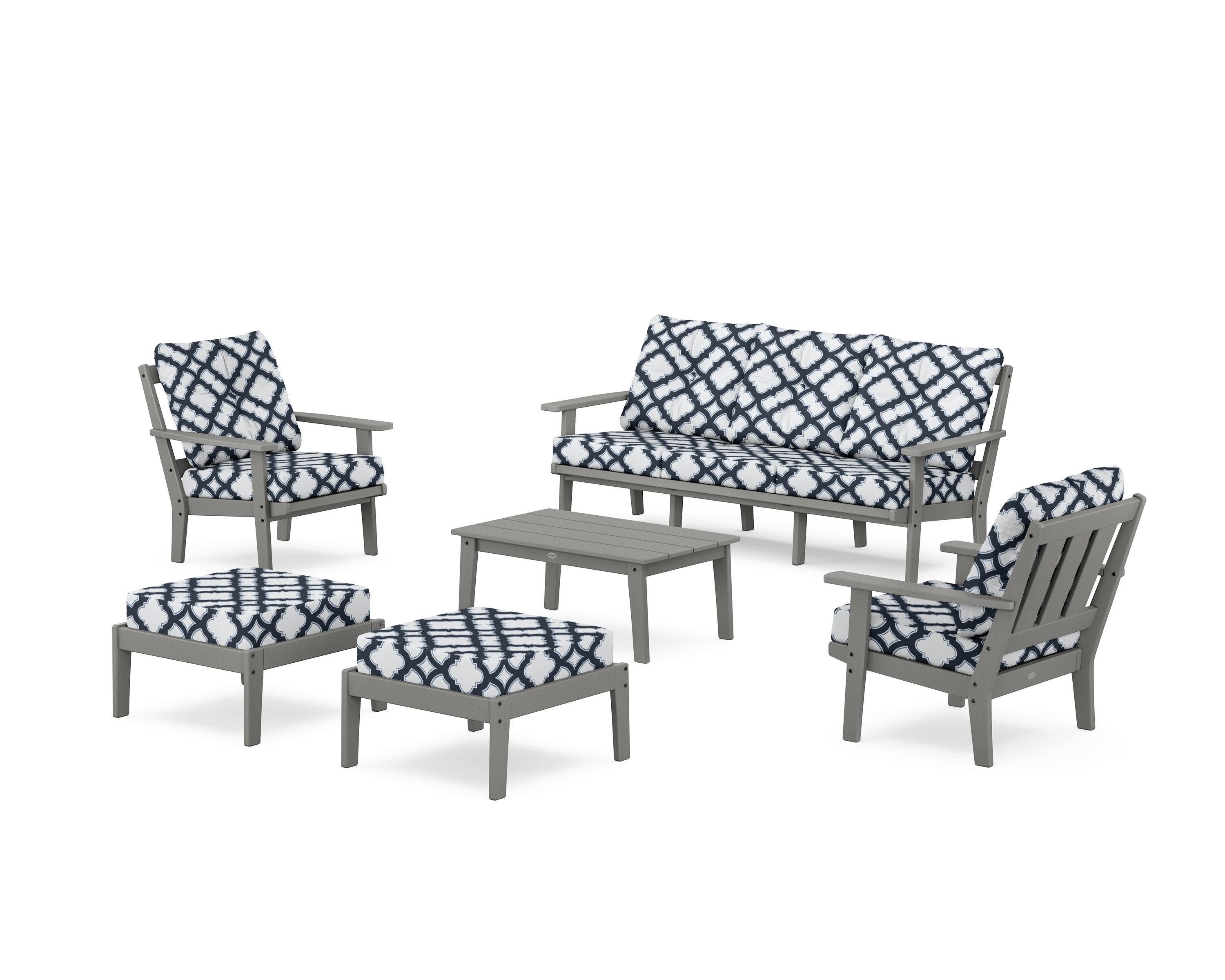 Oxford 6-Piece Lounge Sofa Set in Slate Grey / Trellis Marine Indigo