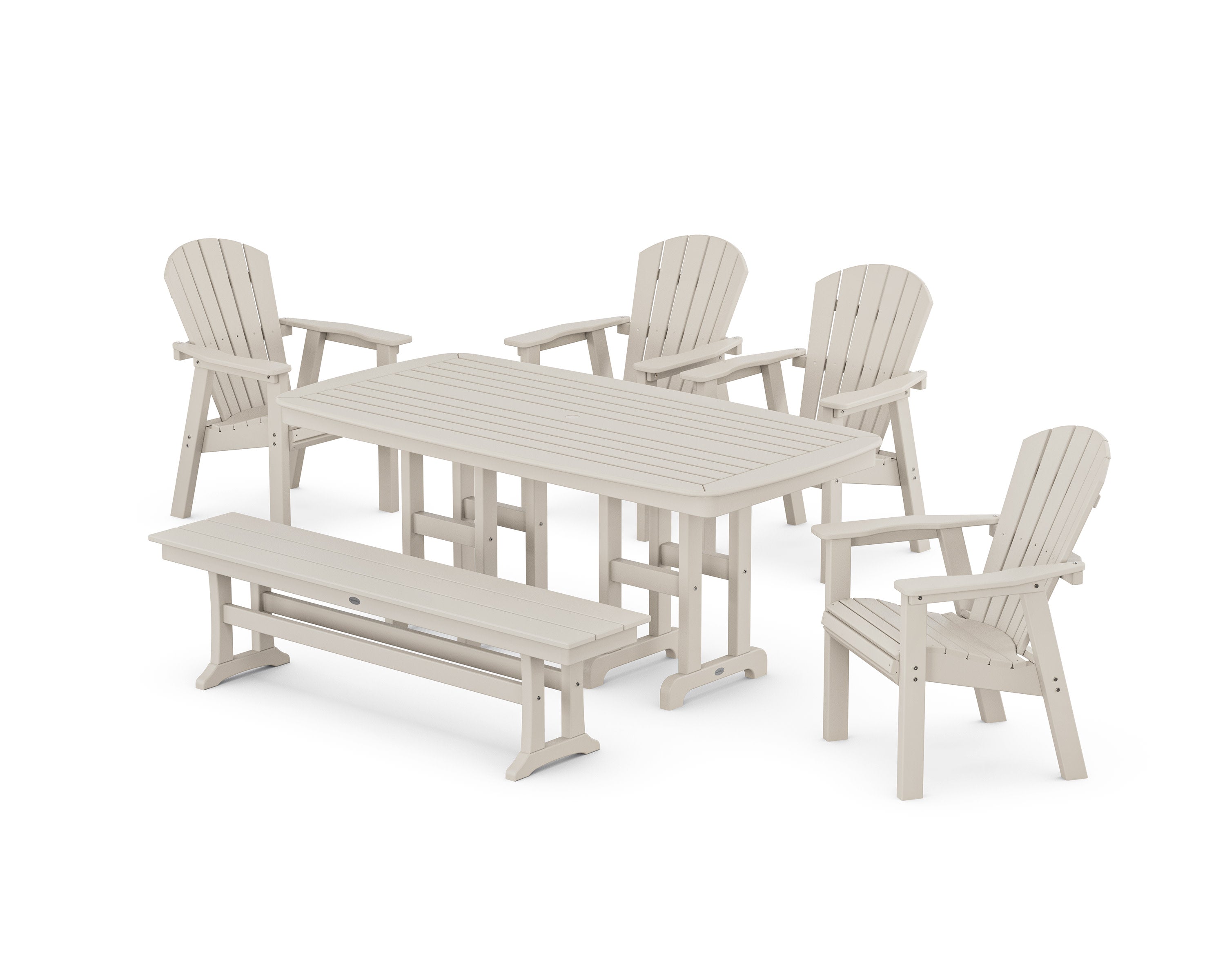 Seashell 6-Piece Dining Set with Bench in Sand