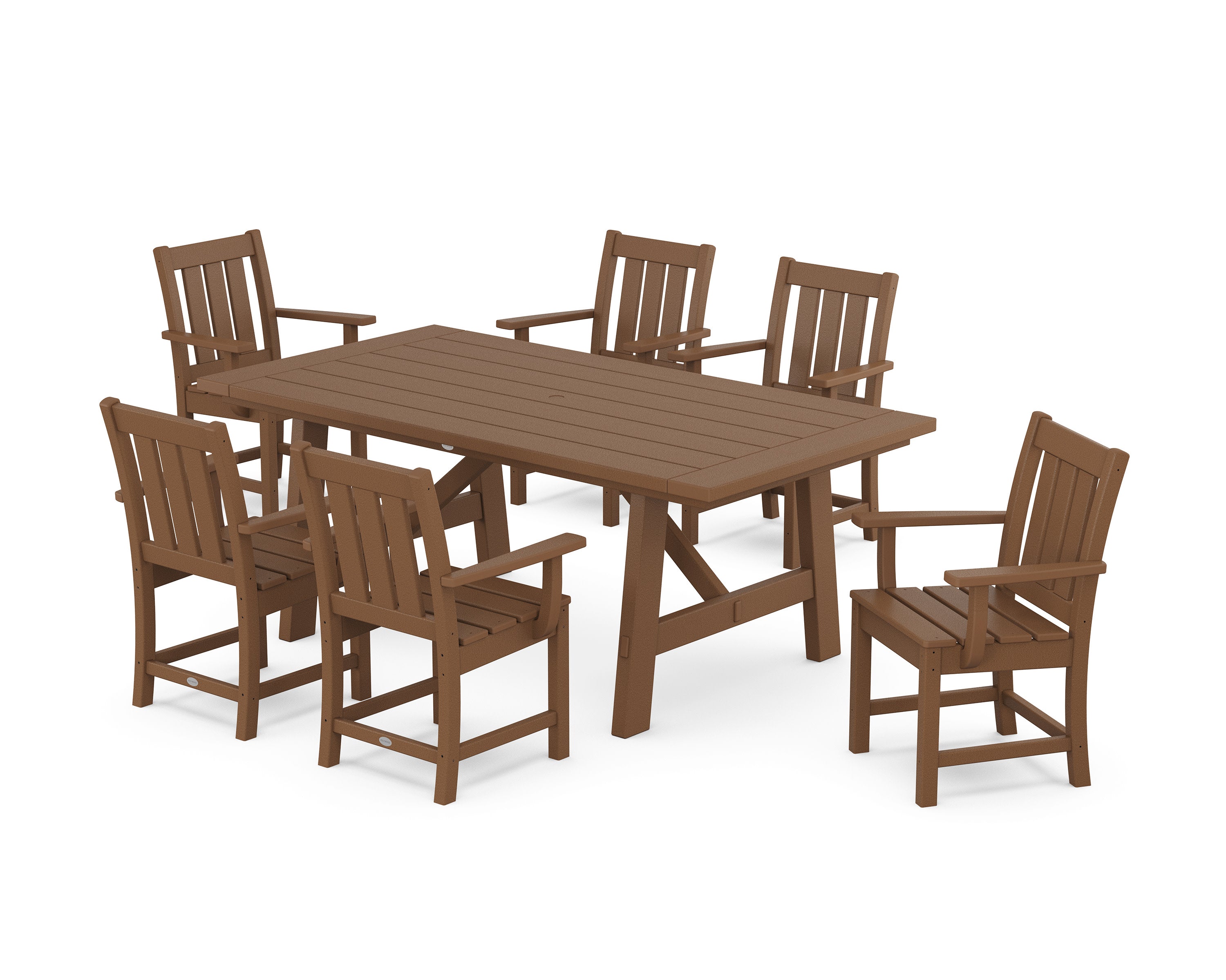 Oxford Arm Chair 7-Piece Rustic Farmhouse Dining Set in Teak